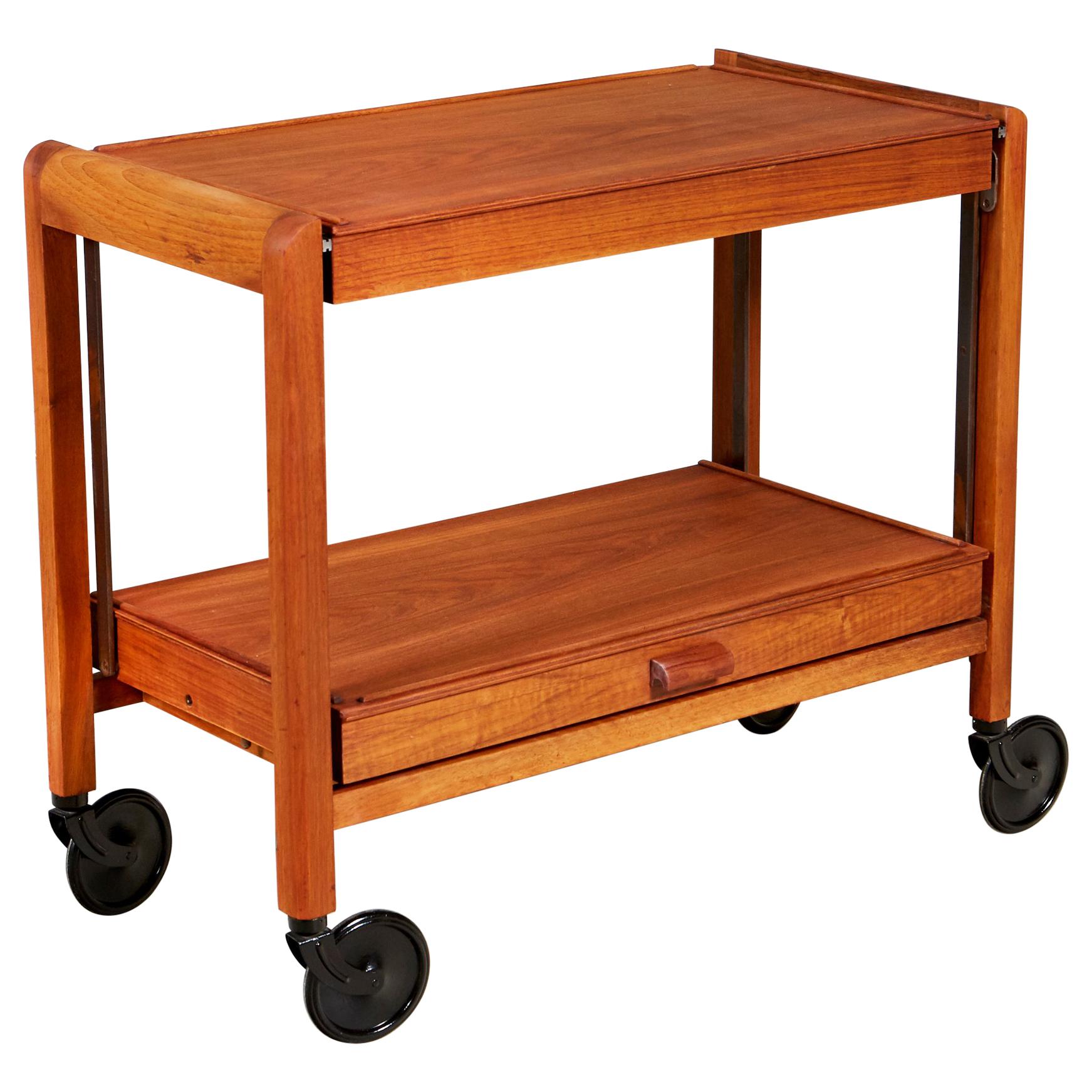 Pago Teak Expandable Rolling Cart, 1960s For Sale