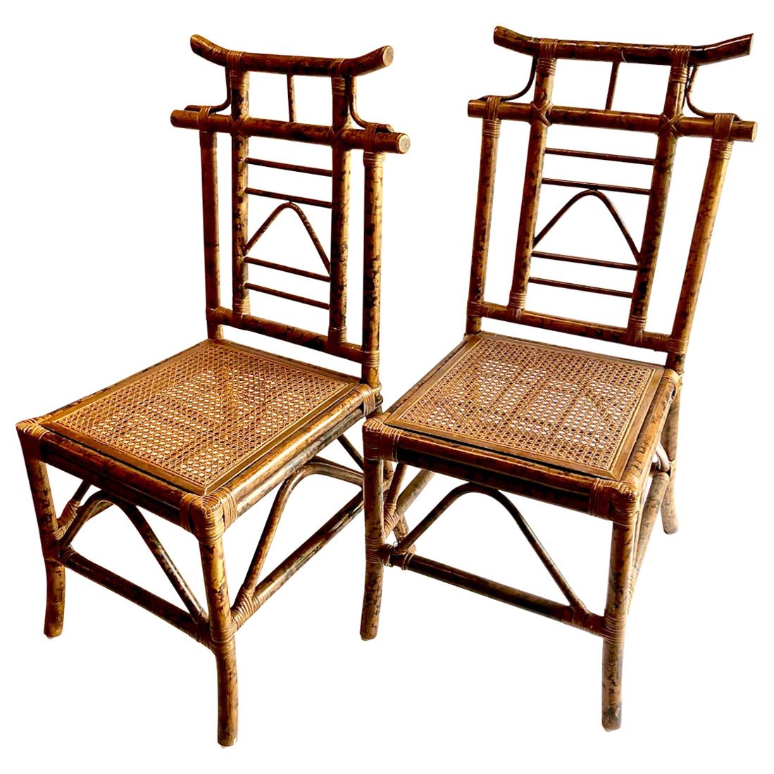 Pagoda-Backed Side Chairs Attributed to Ficks Reed , Set of 4