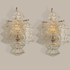 Pagoda Brass and Glass Sconce Wall Lights by Kalmar, Vienna 1969