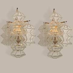 Pagoda Brass and Glass Sconce Wall Lights by Kalmar, Vienna 1969