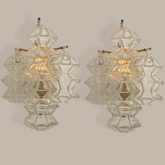 Pagoda Brass and Glass Sconce Wall Lights by Kalmar, Vienna 1969