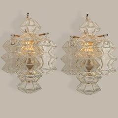 Pagoda Brass and Glass Sconce Wall Lights by Kalmar, Vienna 1969
