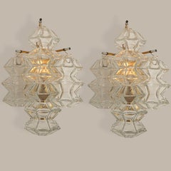 Pagoda Brass and Glass Sconce Wall Lights by Kalmar, Vienna 1969