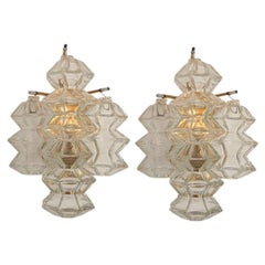 Pagoda Brass and Glass Sconce Wall Lights by Kalmar, Vienna 1969