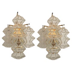 Pagoda Brass and Glass Sconce Wall Lights by Kalmar, Vienna 1969