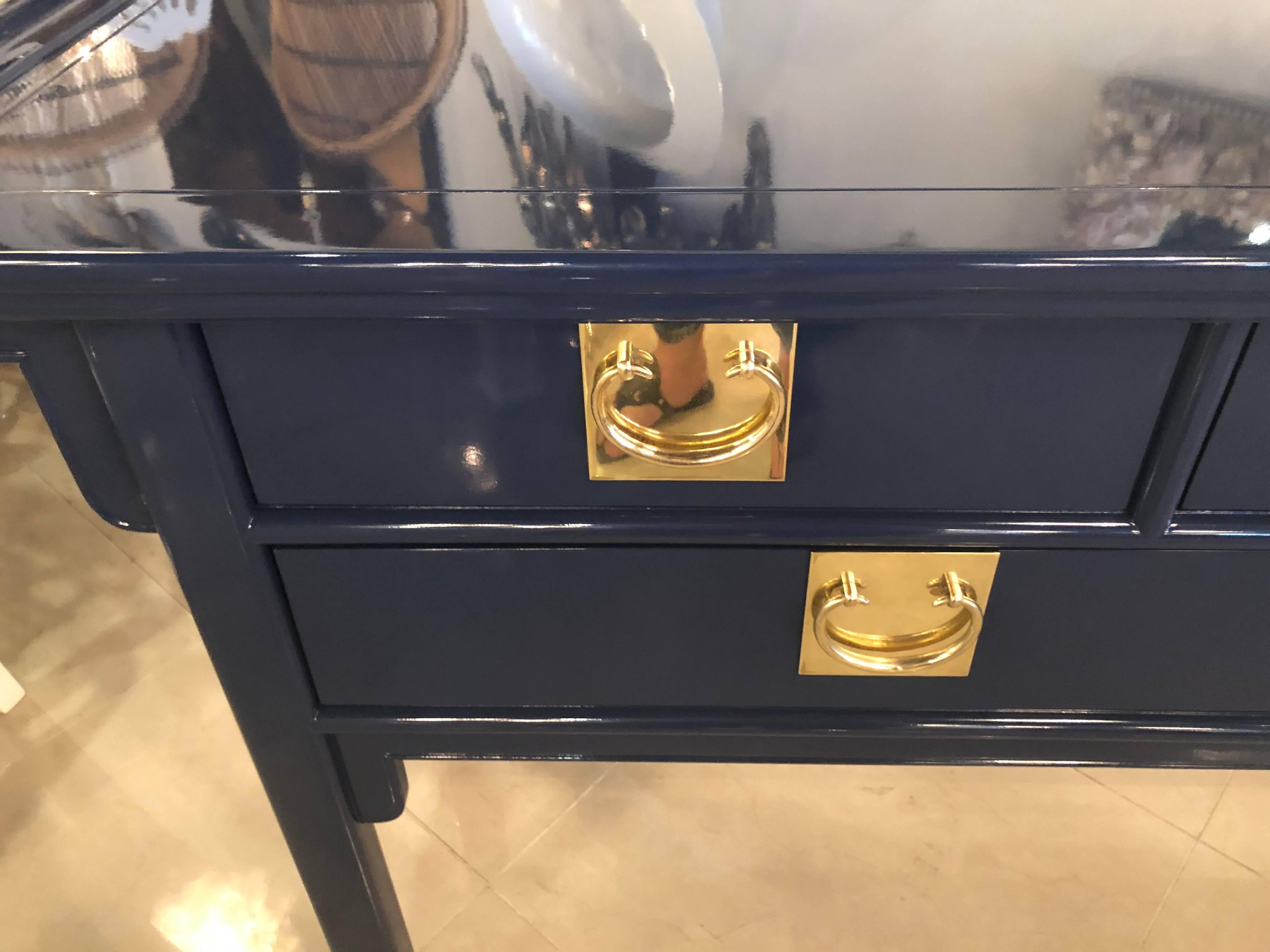 navy blue lacquer console table