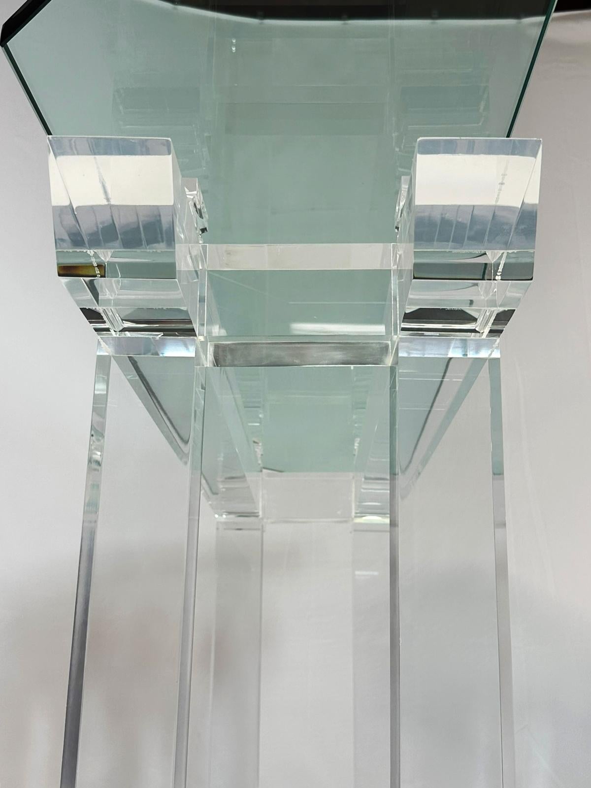 Pagoda Console Table in Solid Lucite & Glass Top by Charles Hollis Jones 3