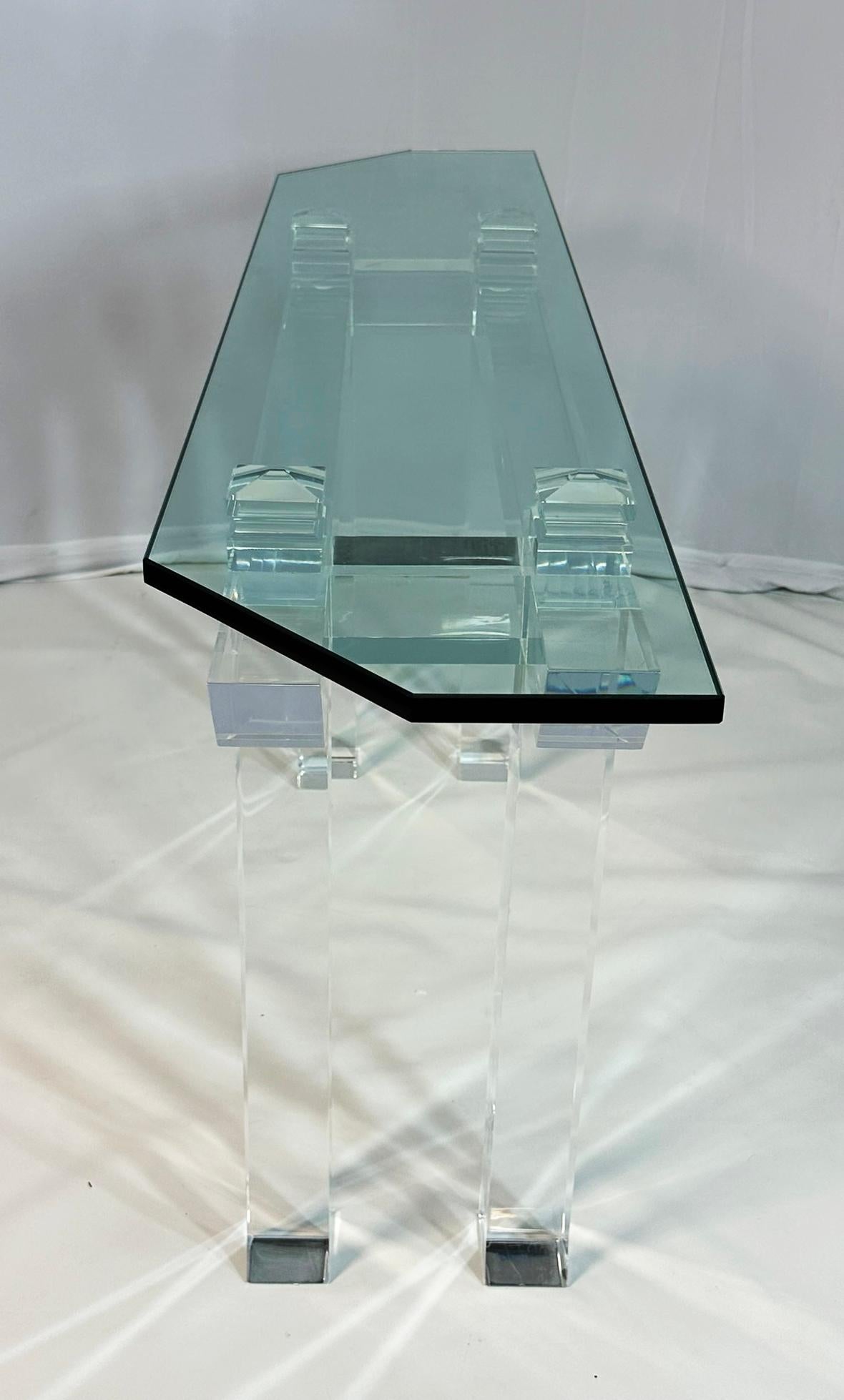 Pagoda Console Table in Solid Lucite & Glass Top by Charles Hollis Jones 8