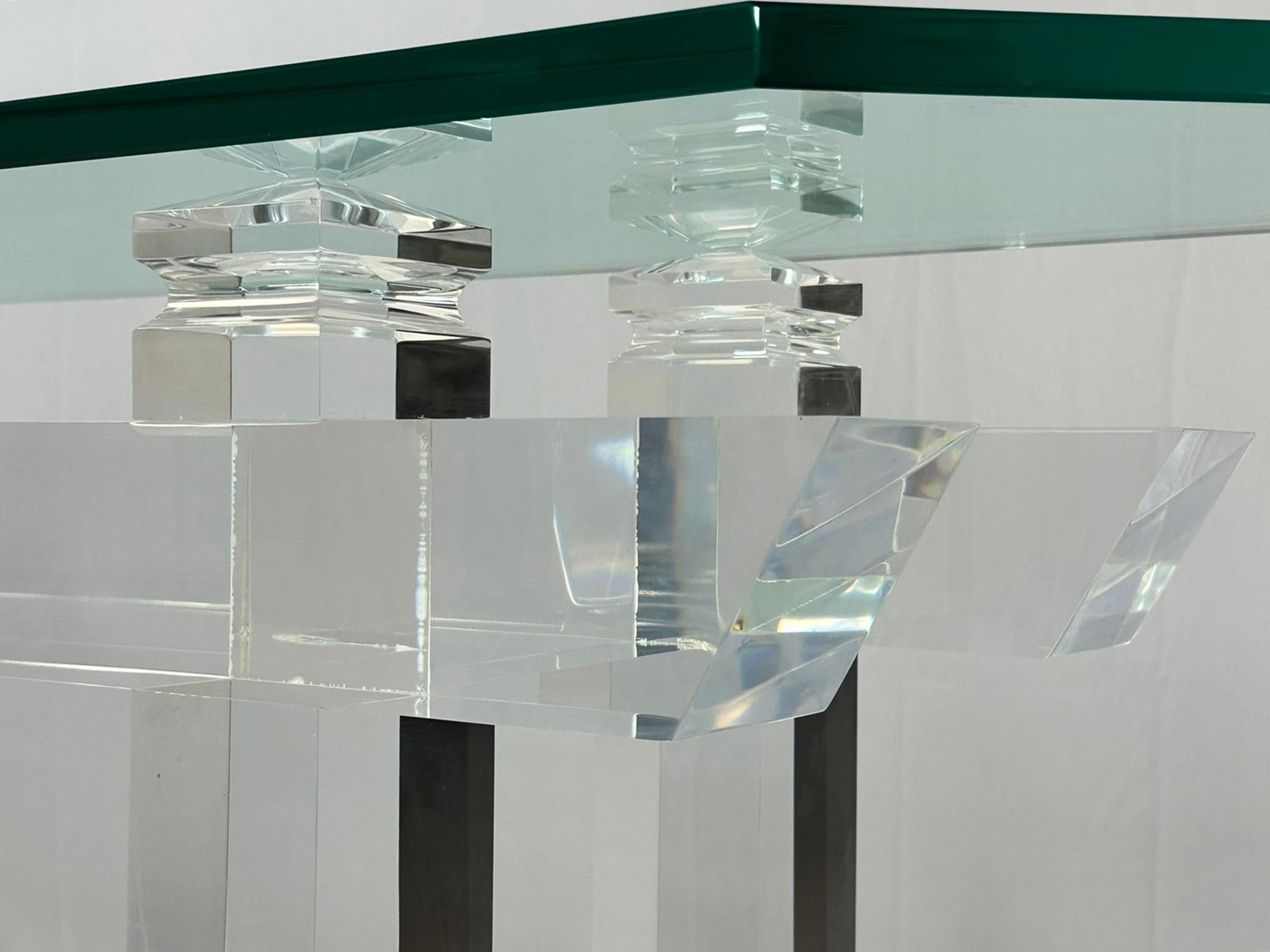 Pagoda Console Table in Solid Lucite & Glass Top by Charles Hollis Jones 10
