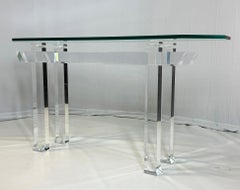 Pagoda Console Table in Solid Lucite & Glass Top by Charles Hollis Jones