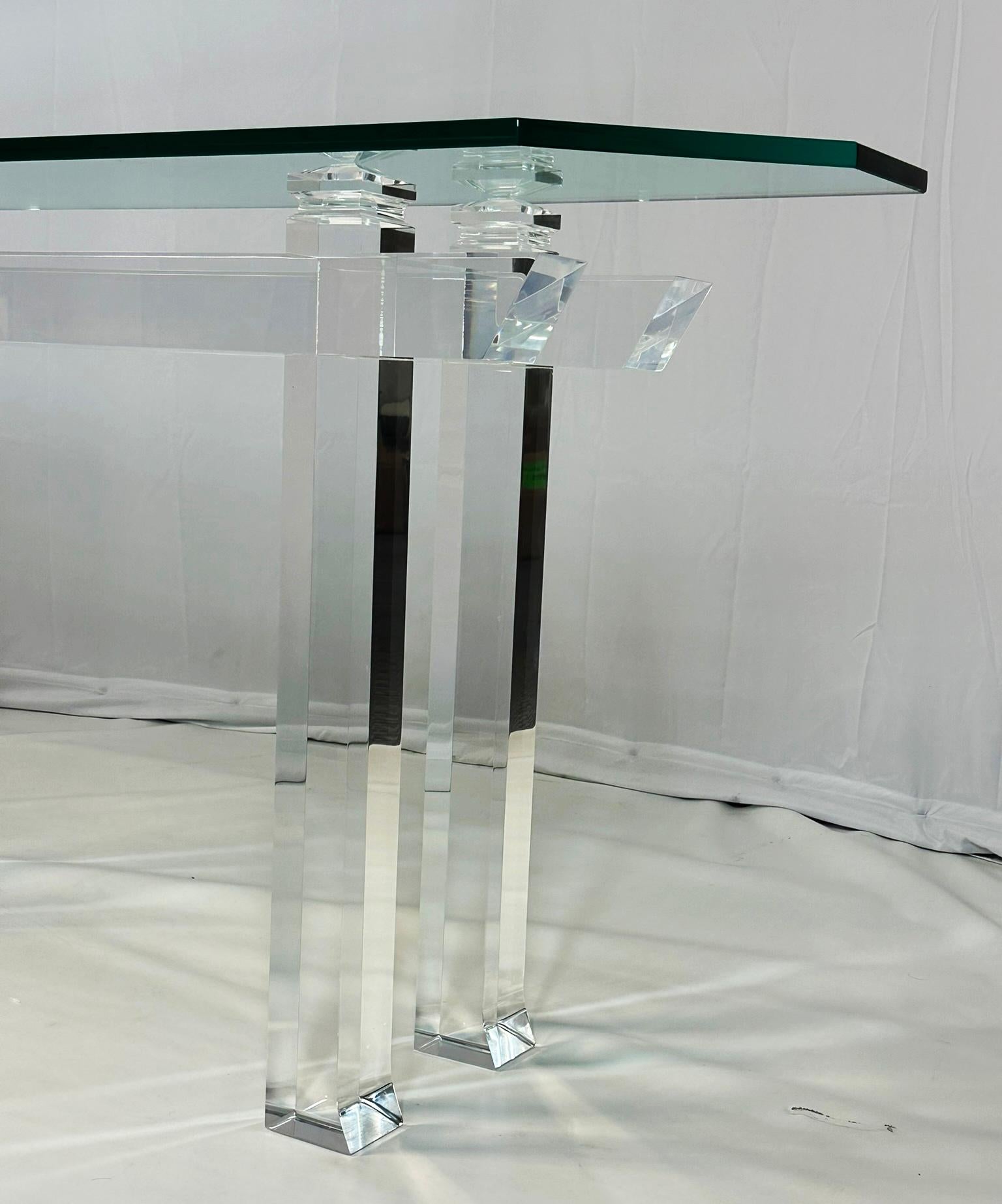 Late 20th Century Pagoda Console Table in Solid Lucite & Glass Top by Charles Hollis Jones