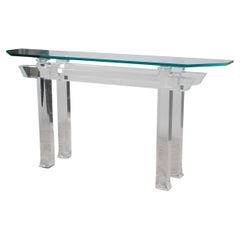 Pagoda Console Table in Solid Lucite & Glass Top by Charles Hollis Jones