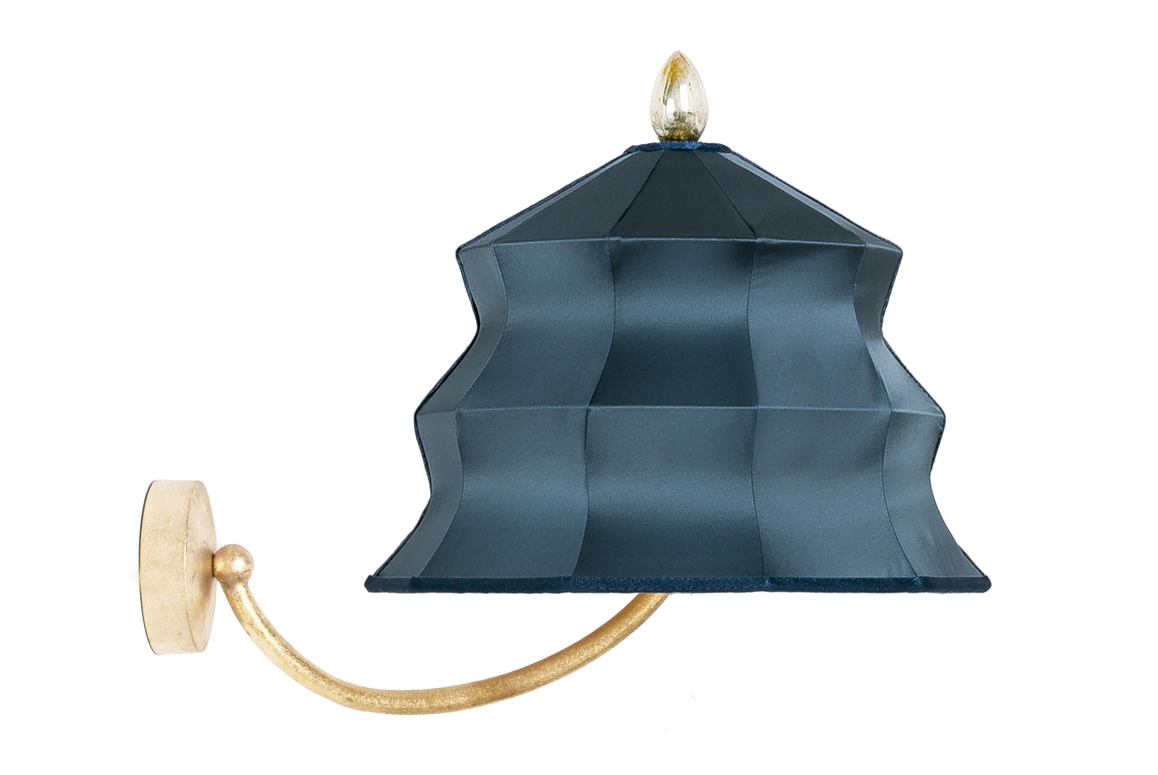 “Pagoda” Contemporary Table Lamp, Blue China Satin Silk, Silvered Crystal 4
