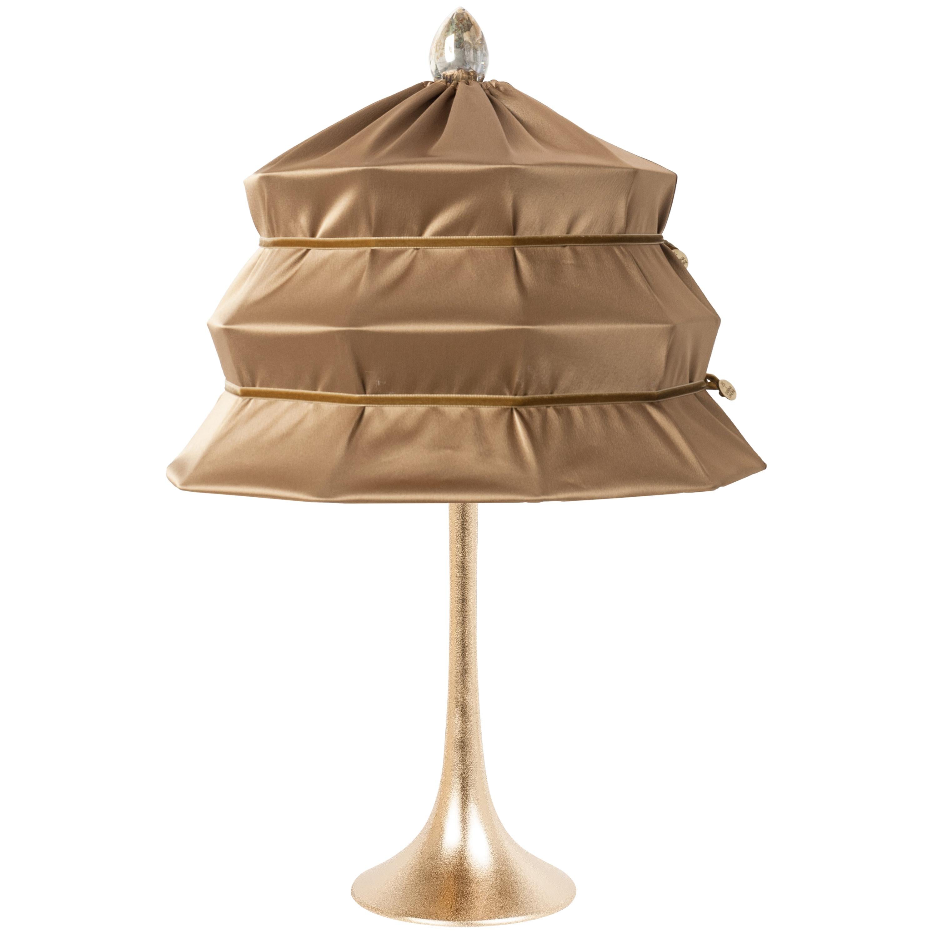 “Pagoda” Contemporary Table Lamp, Bronze Satin Silk Satin Brass