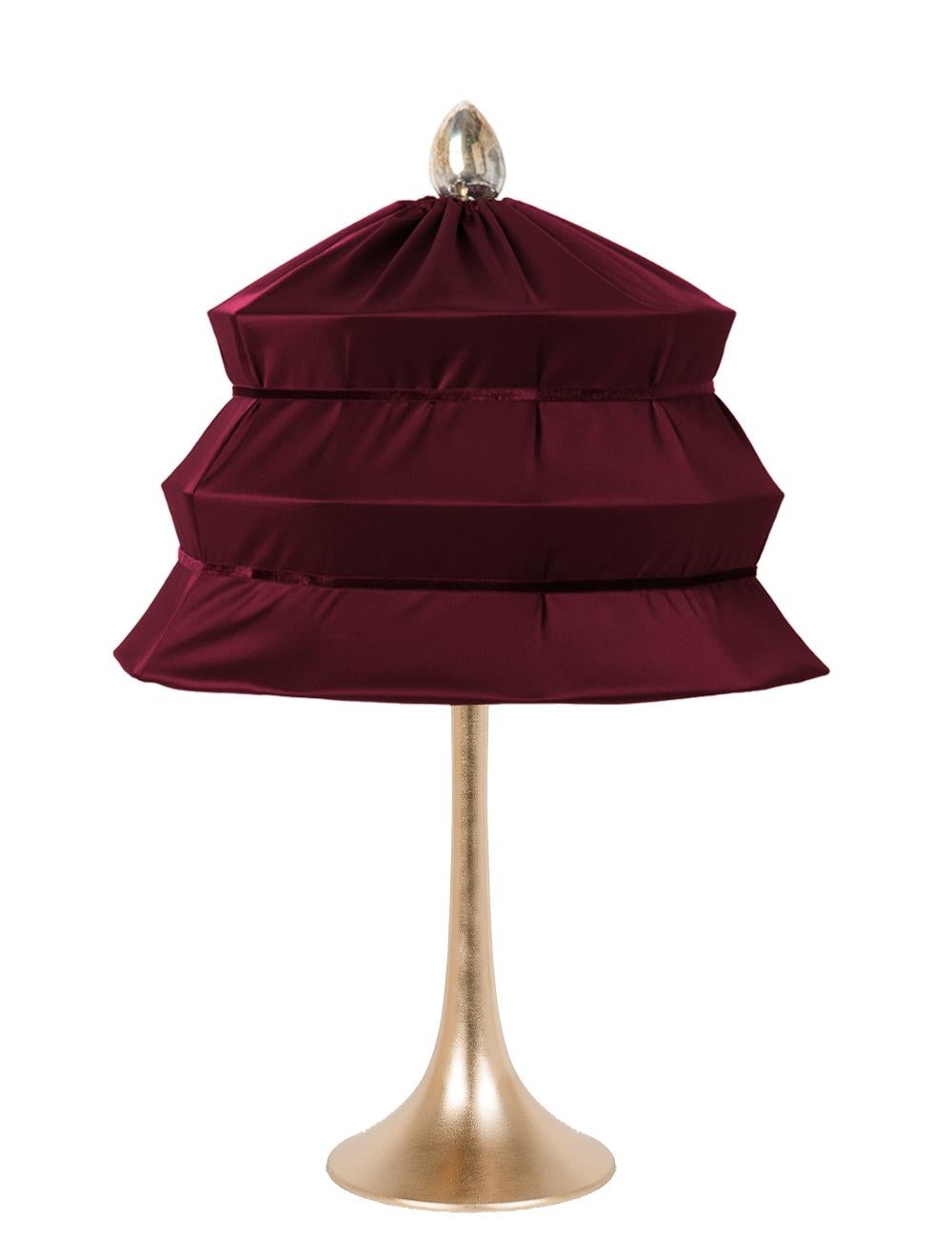 “Pagoda” Contemporary Table Lamp, Purple Satin Silk Satin Brass In New Condition In Pietrasanta, IT