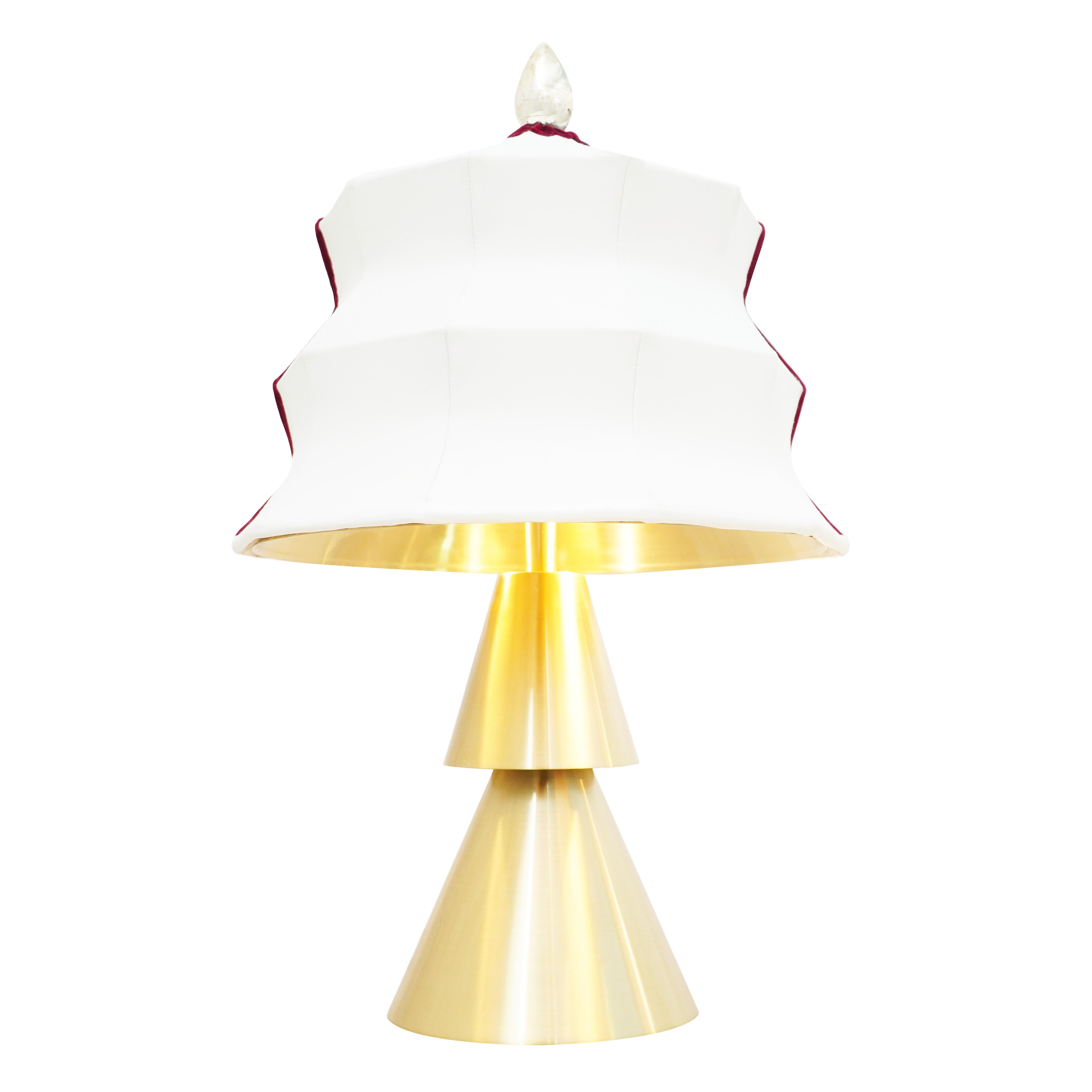 Pagoda” contemporary Table Lamp, Whitesatin silk, Silvered Crystal Tip,  brass For Sale at 1stDibs | tiphandmade