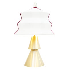 “Pagoda” contemporary Table Lamp, satin silk, Silvered Crystal Tip, brass  