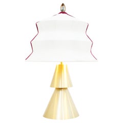 “Pagoda” contemporary Table Lamp, Whitesatin silk, Silvered Crystal Tip, brass  