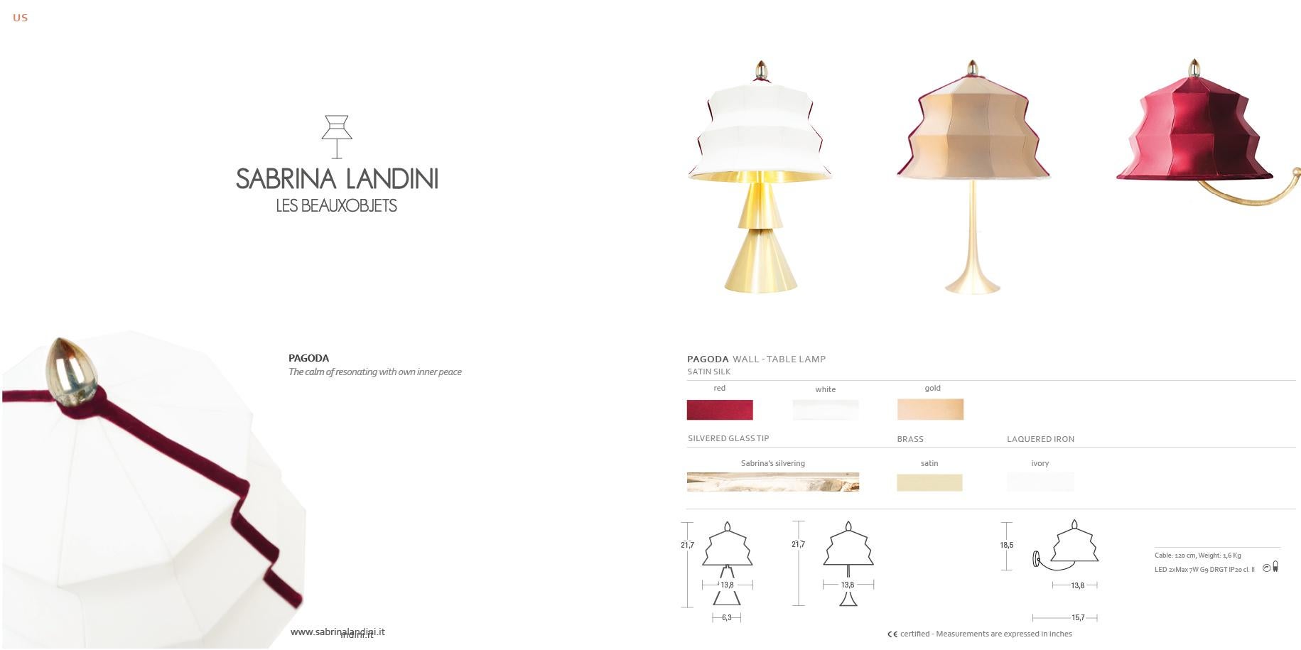 Italian “Pagoda” contemporary Table Lamp, sky silk, Silvered Crystal Tip, brass     For Sale