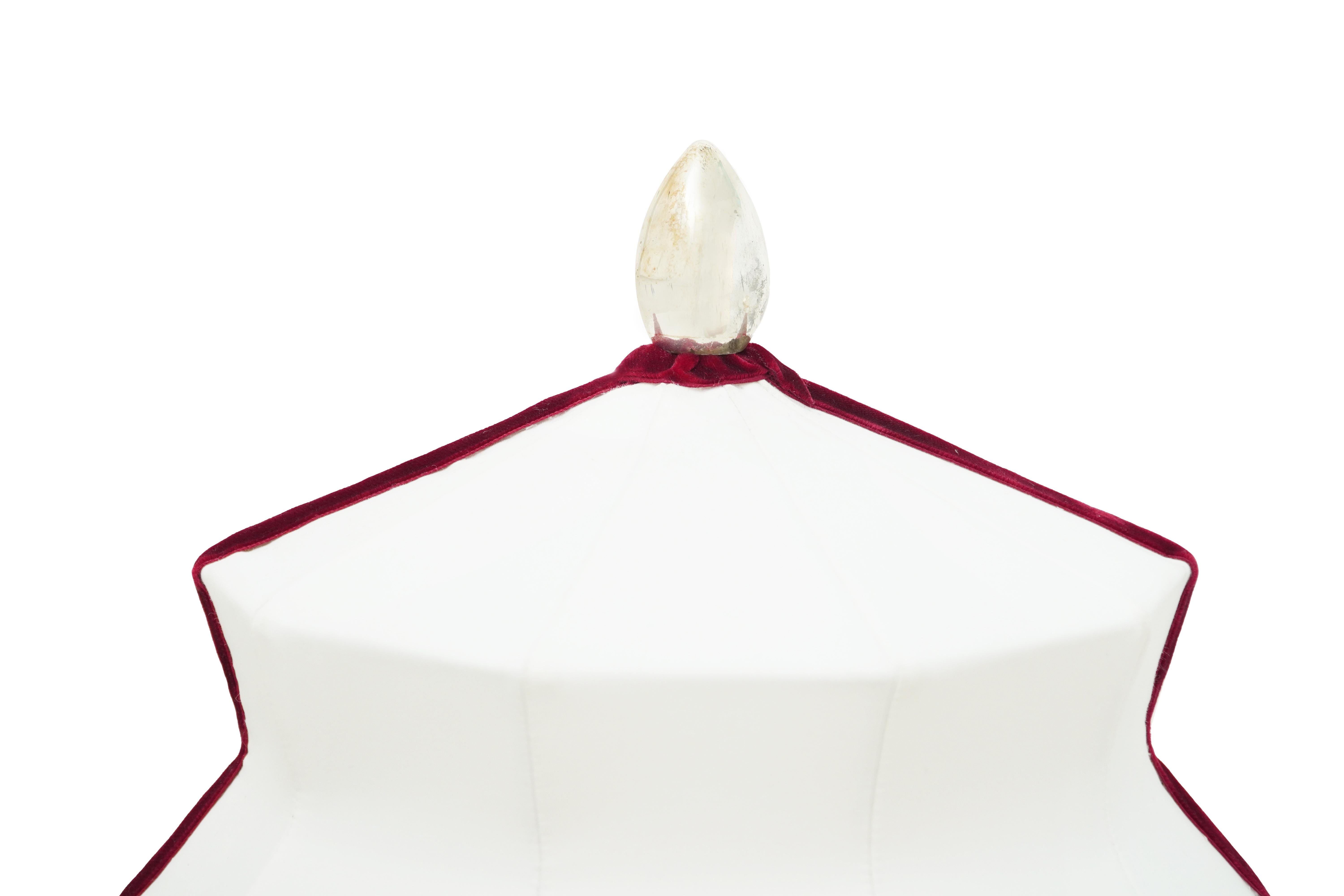 Modern “Pagoda” contemporary Table Lamp, Whitesatin silk, Silvered Crystal Tip, brass