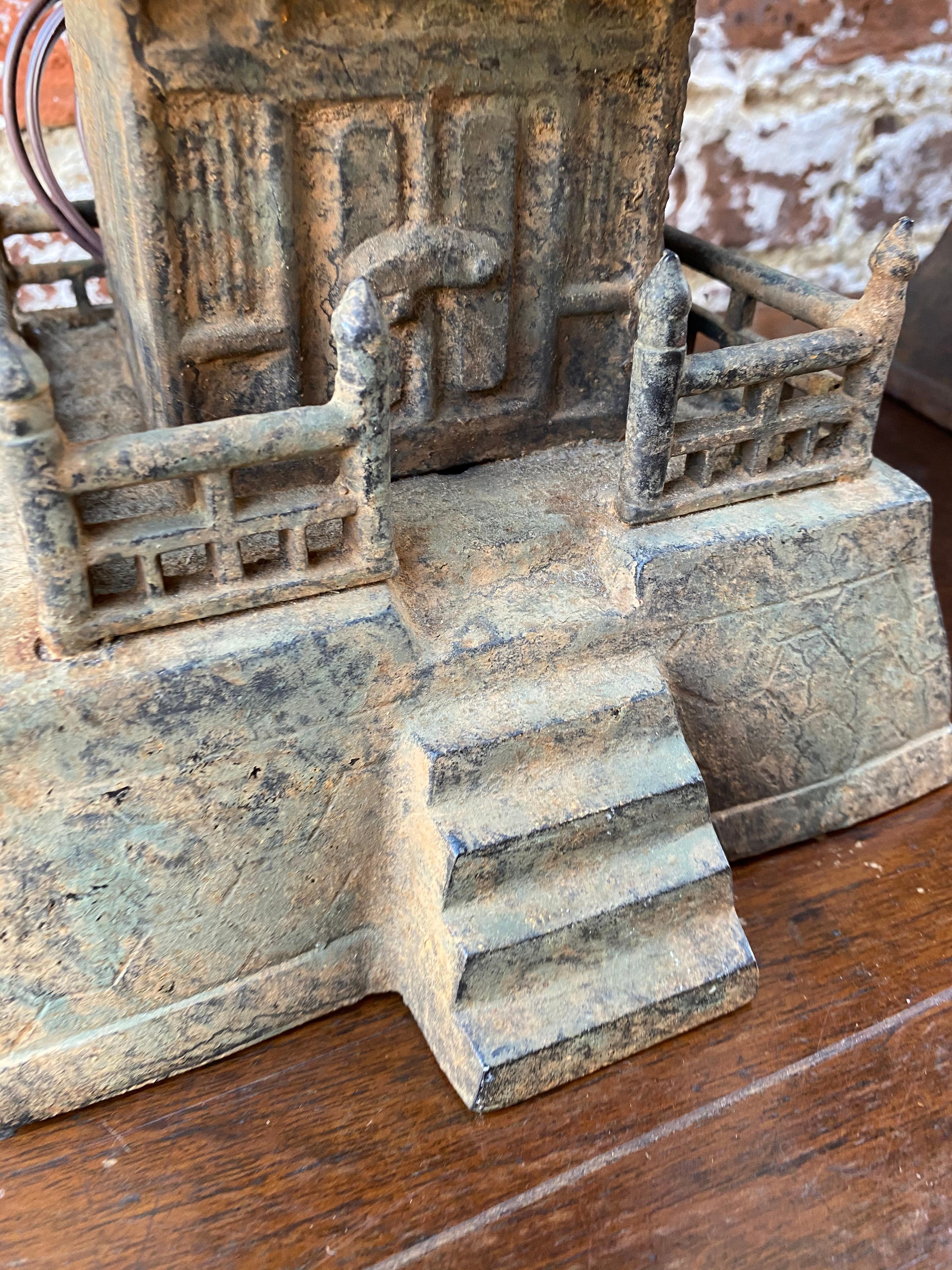 Pagoda Form Cast Iron Decorative Pieces Convert to Lamps In Good Condition In Charleston, SC