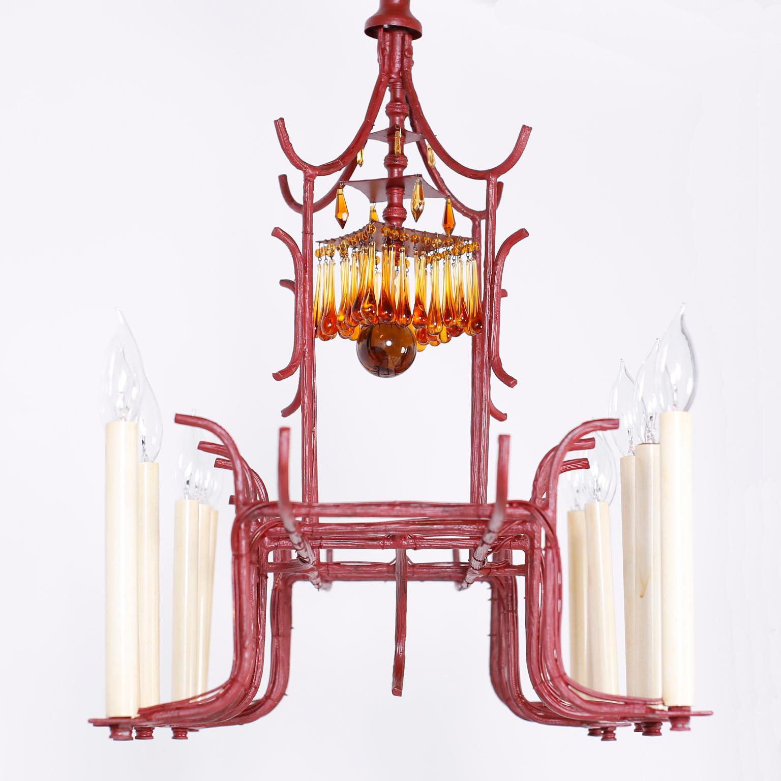 Pagoda Form Chinoiserie Chandelier In Good Condition In Palm Beach, FL