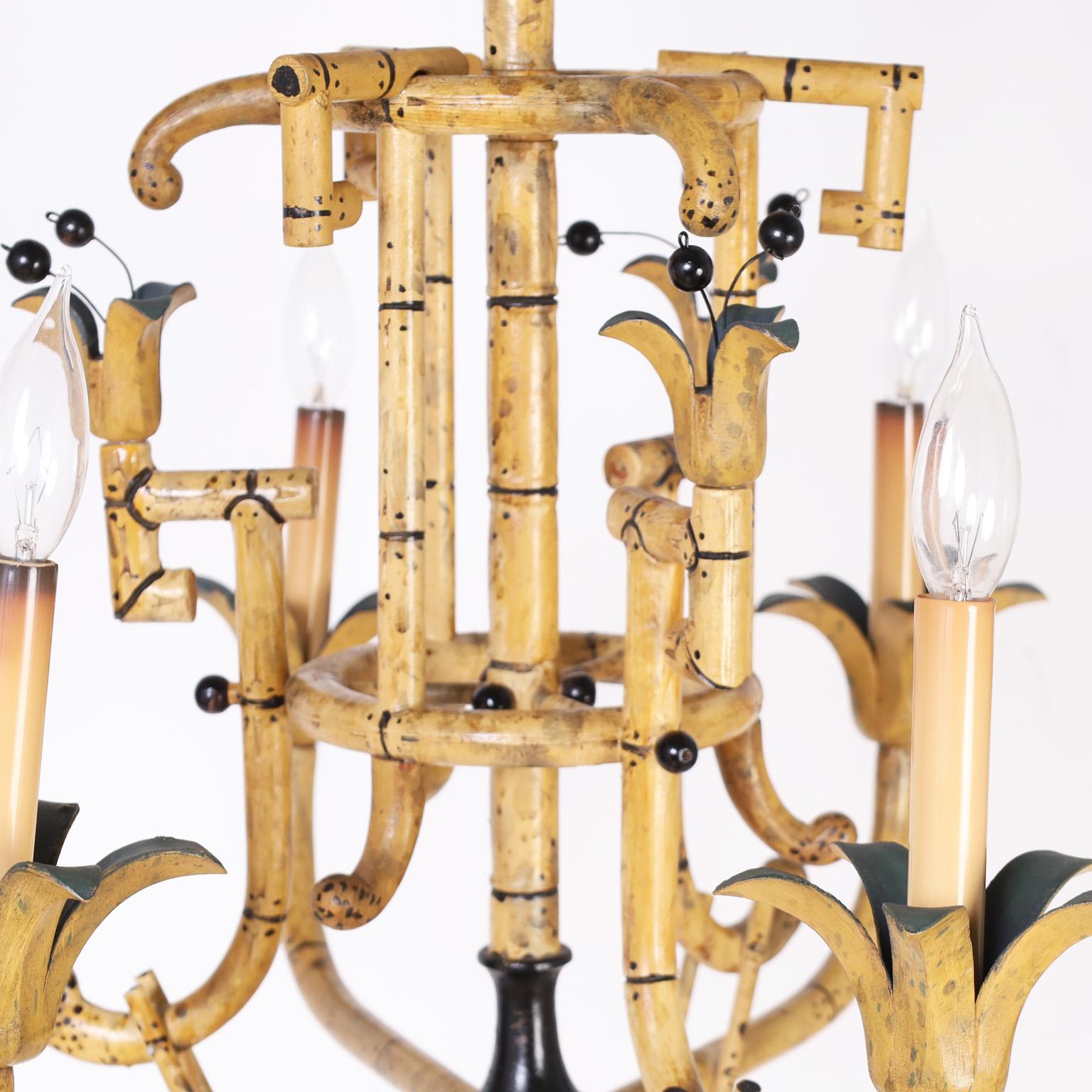 Hand-Crafted Pagoda Form Faux Bamboo Chandelier