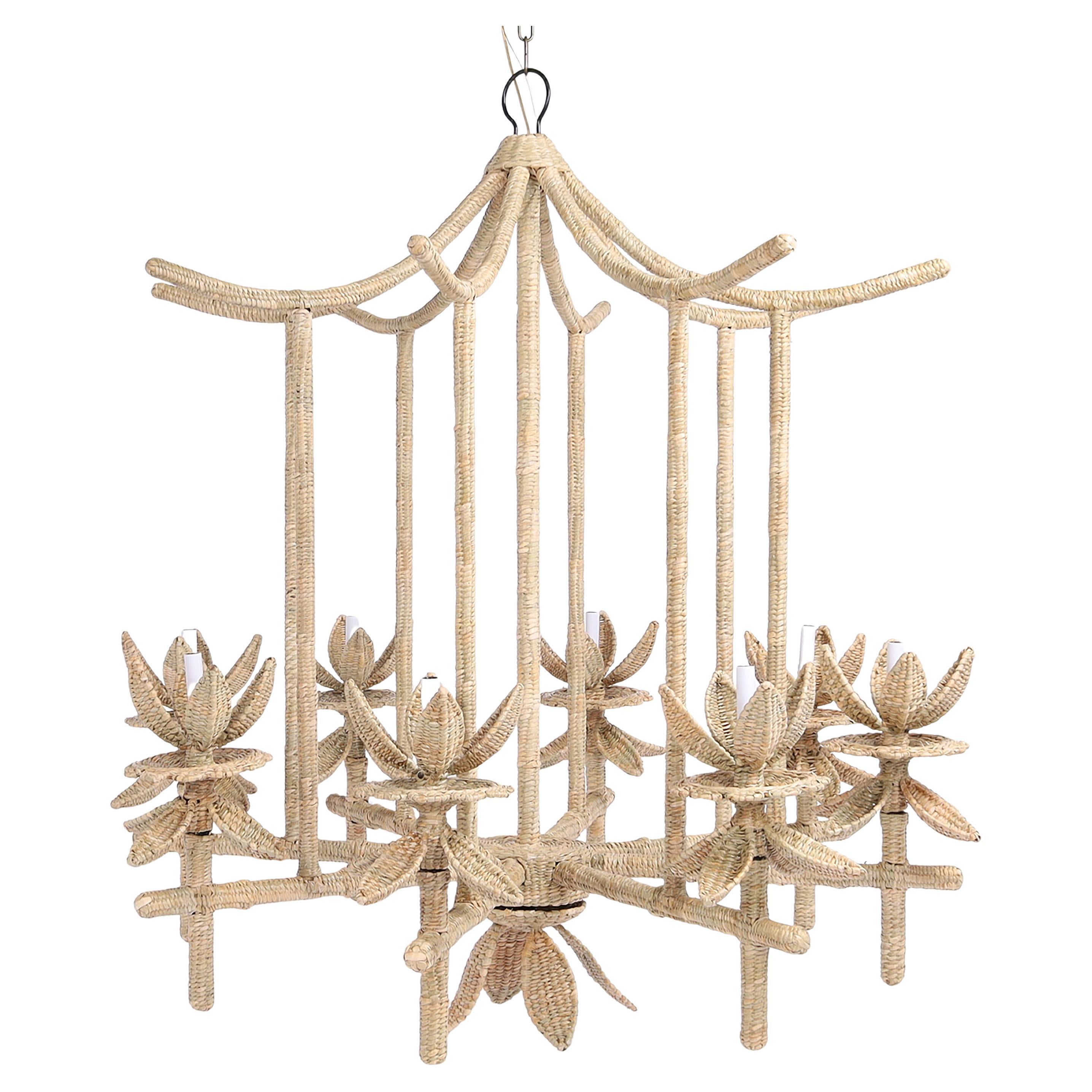 Pagoda Form Reed Wrapped Chandelier From the FS Flores Collection