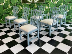 Pagoda Fretwork Dining Chairs Set in High Gloss Blue