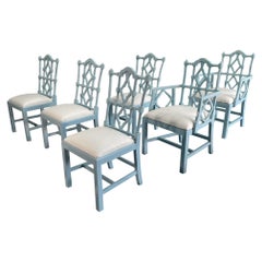 Pagoda Fretwork Dining Chairs Set in High Gloss Blue