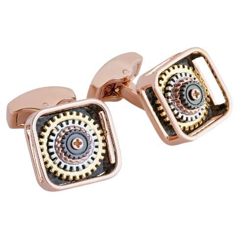 Pagoda Gear Cufflinks with Rose Gold Finish For Sale