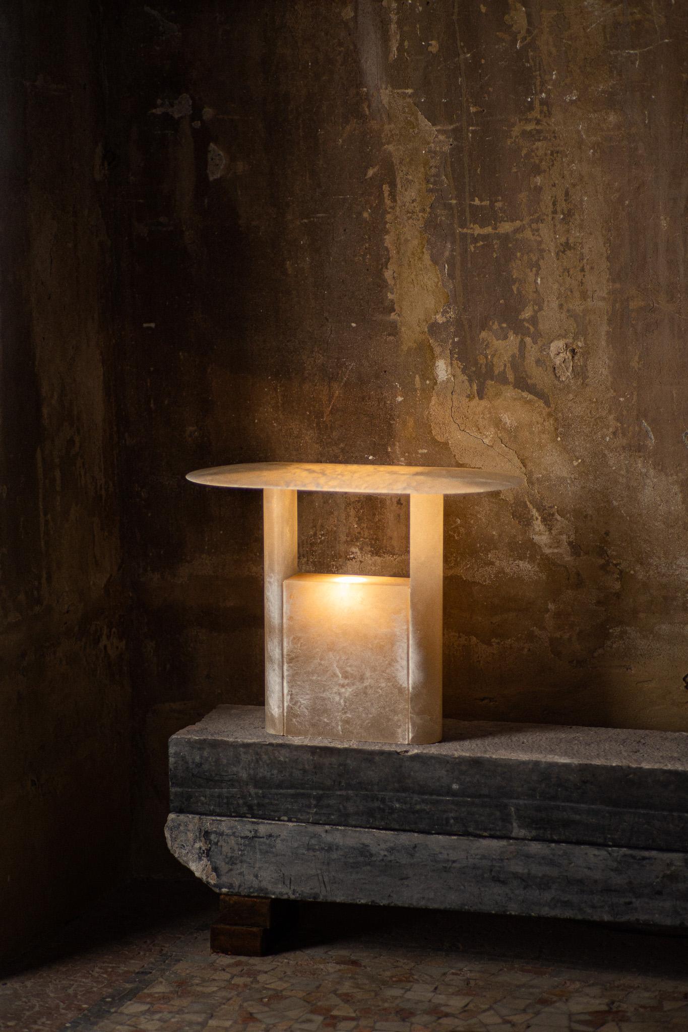 Pagoda Lamp by Henry Wilson
Sold exclusively by Galerie Philia
Limited Edition of 100 pieces
Dimensions: W 65 x D 35 x H 51 cm
Materials: White Alabaster

All our lamps can be wired according to each country. If sold to the USA it will be wired for