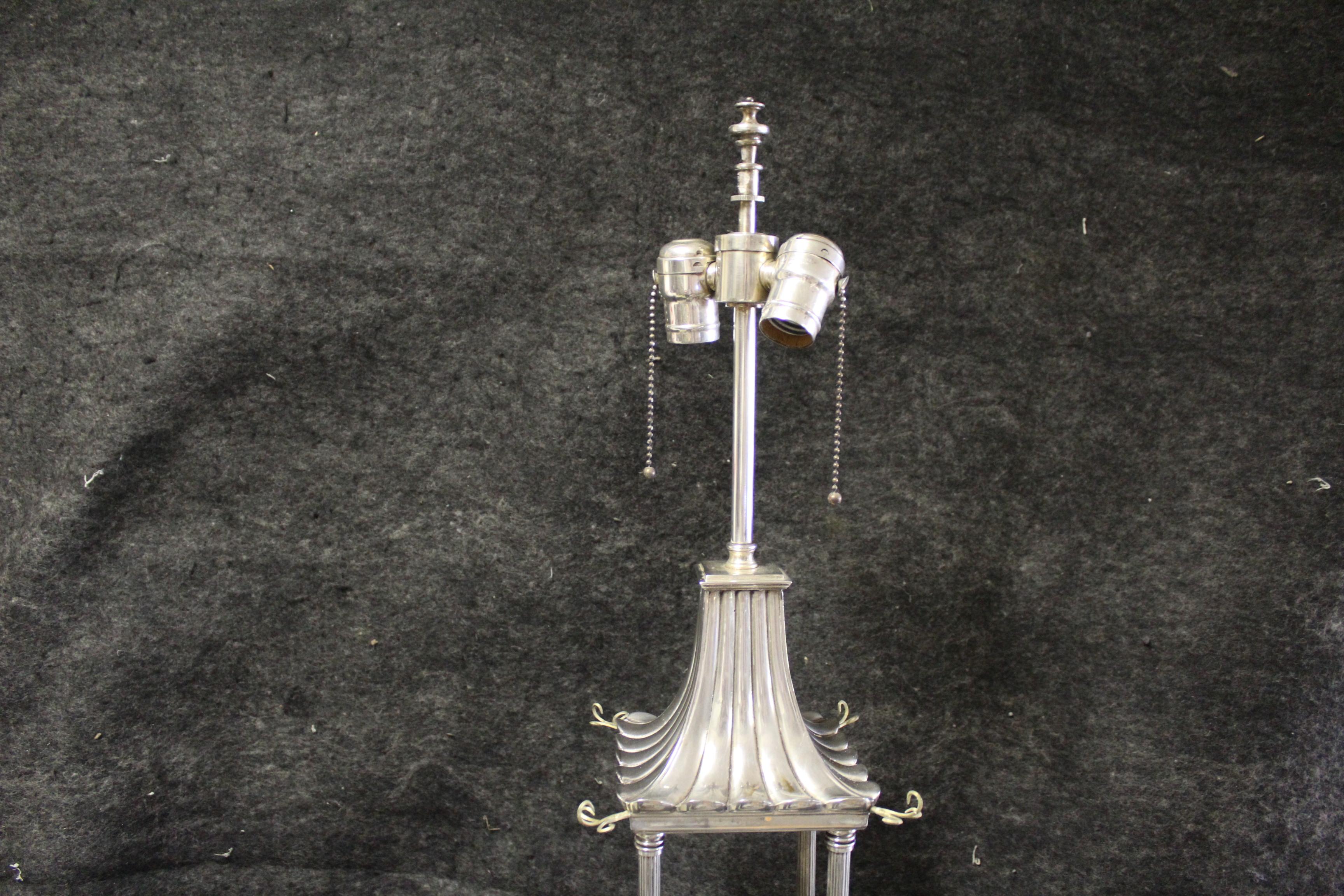 Chinese Chippendale Pagoda Lamp Silvered Bronze Finish, after Antique