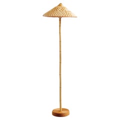 Modernist Bamboo Lamp with Grass Shade and Seagrass Base by Christopher Tennant