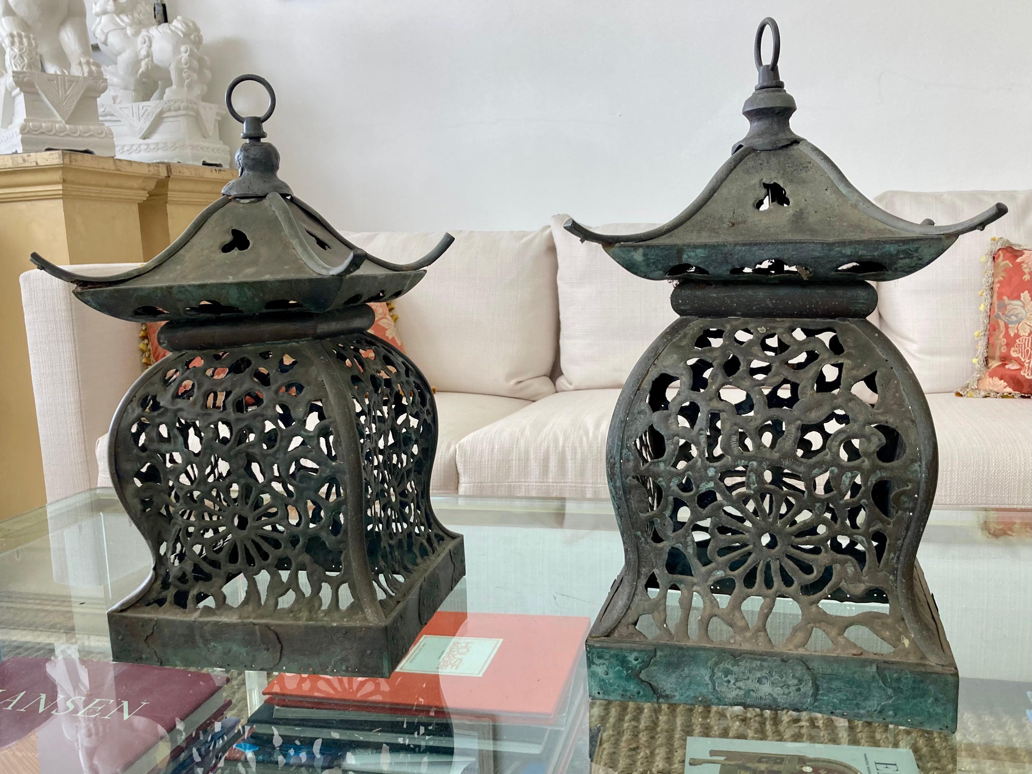Chinese Pagoda Lanterns, a Pair For Sale