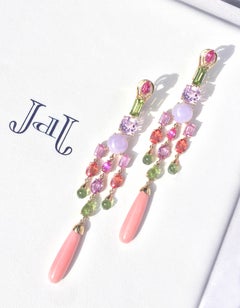 Pagoda Multi-Gem Earrings in 18 Karat Yellow Gold