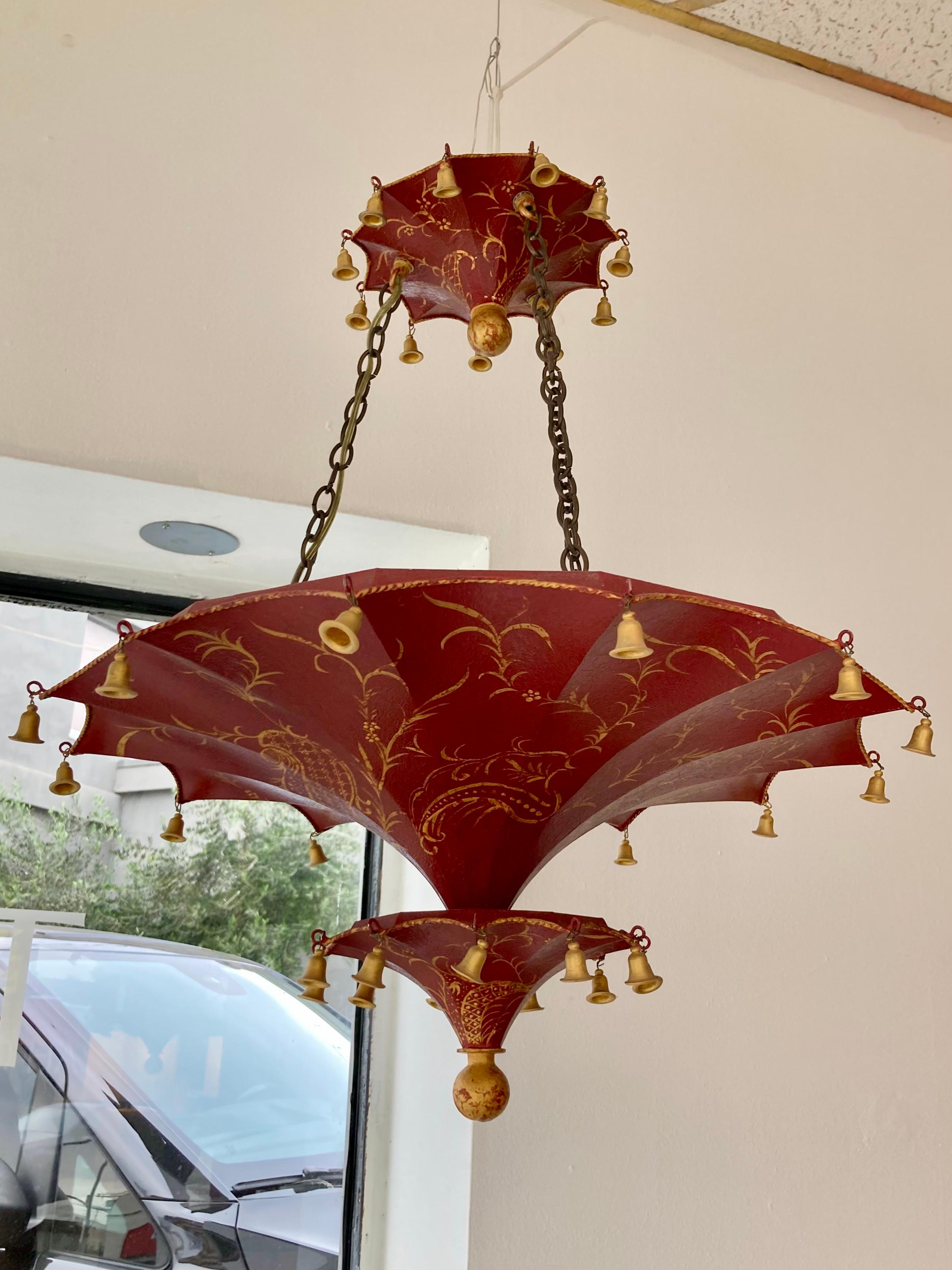 Beautiful pagoda pendant fixture. Add some Chinoiserie style to your home. Incredible details on the shape and also the hand painting works.