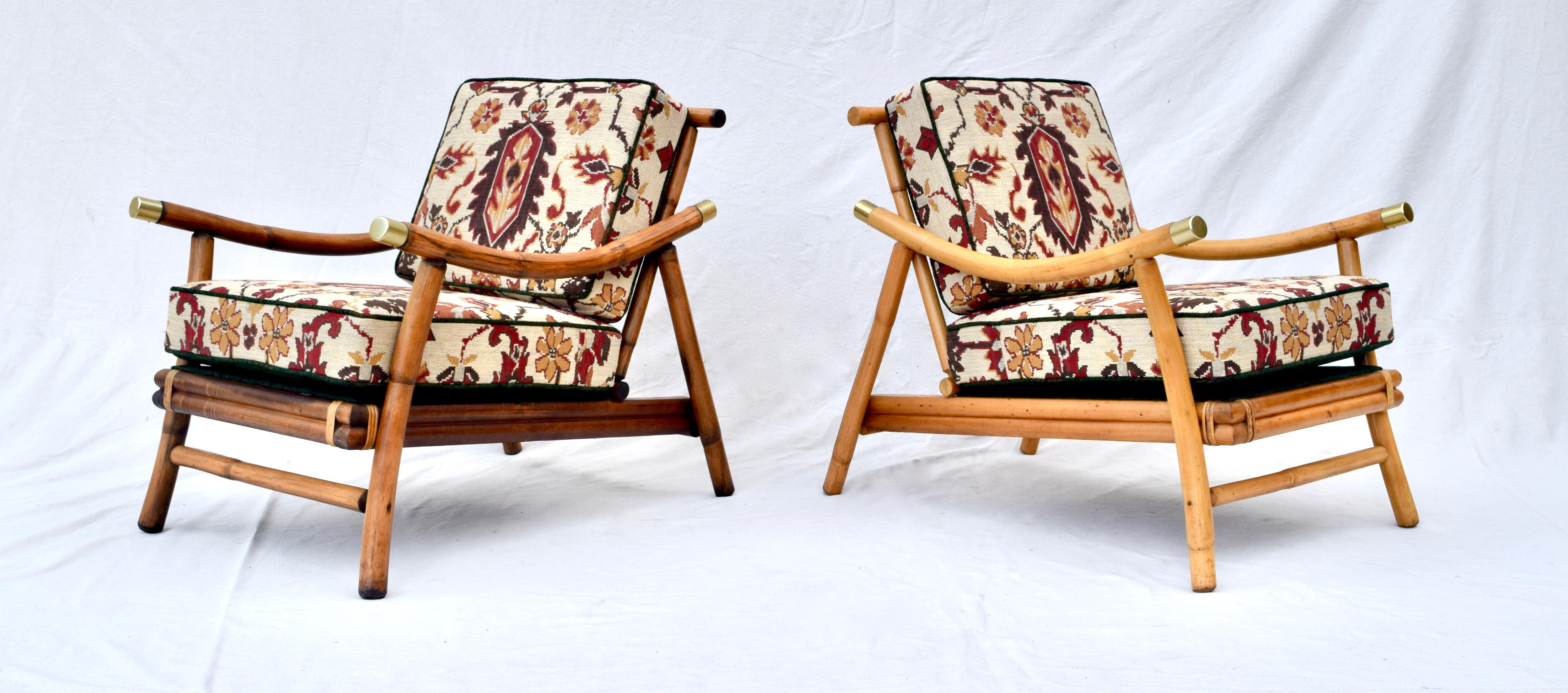 Mid-Century Modern Pagoda Rattan Chairs Ottoman Set in the Manner of John Wisner Ficks Reed