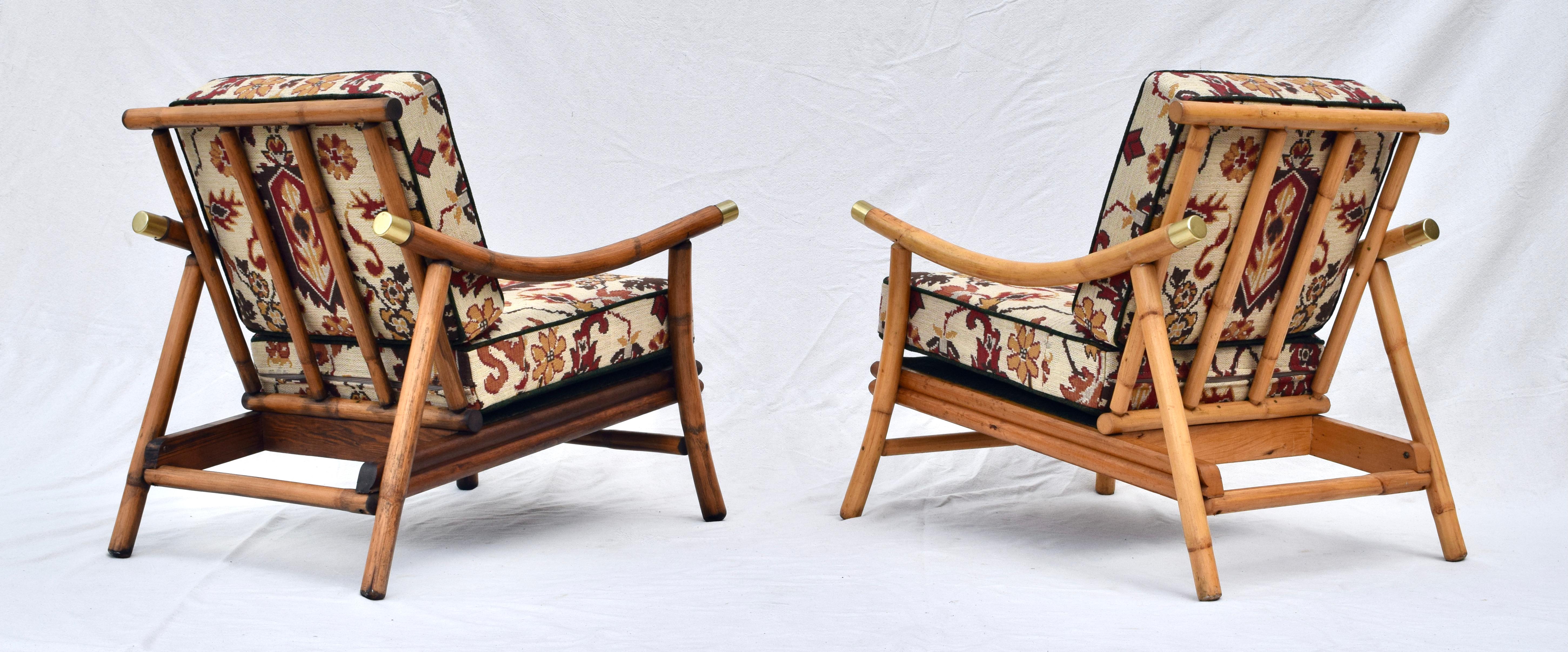 Pagoda Rattan Chairs Ottoman Set in the Manner of John Wisner Ficks Reed In Good Condition In Southampton, NJ