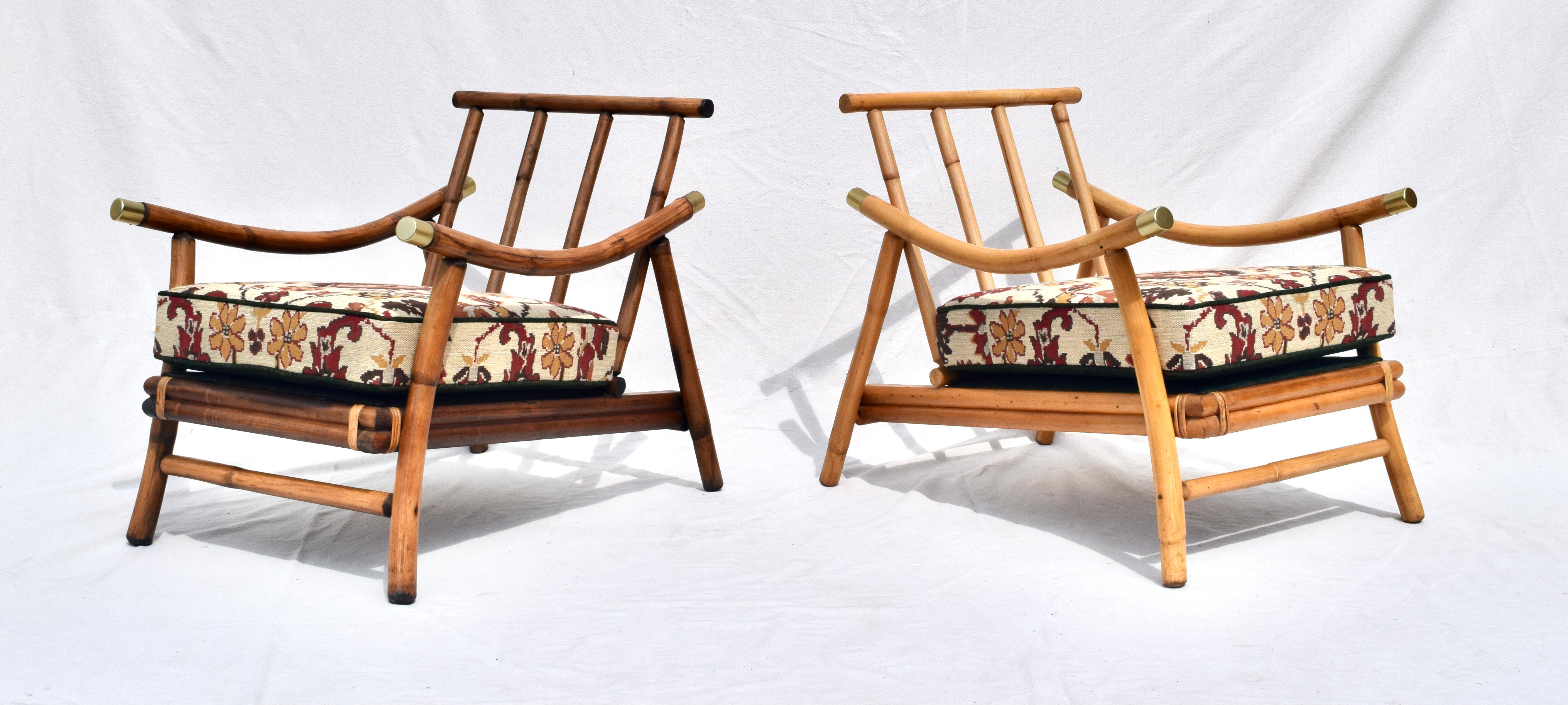 Mid-20th Century Pagoda Rattan Chairs Ottoman Set in the Manner of John Wisner Ficks Reed