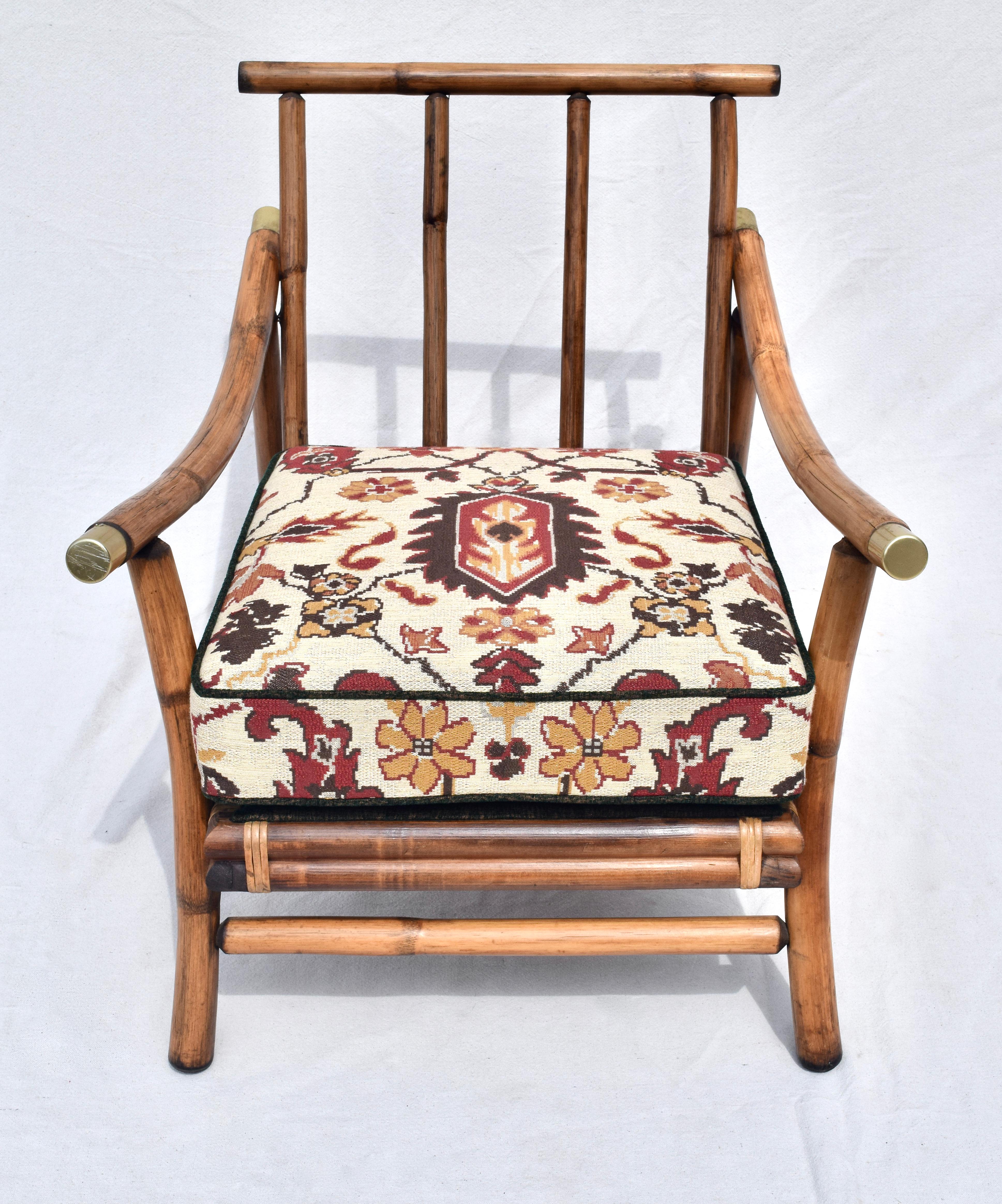 Brass Pagoda Rattan Chairs Ottoman Set in the Manner of John Wisner Ficks Reed