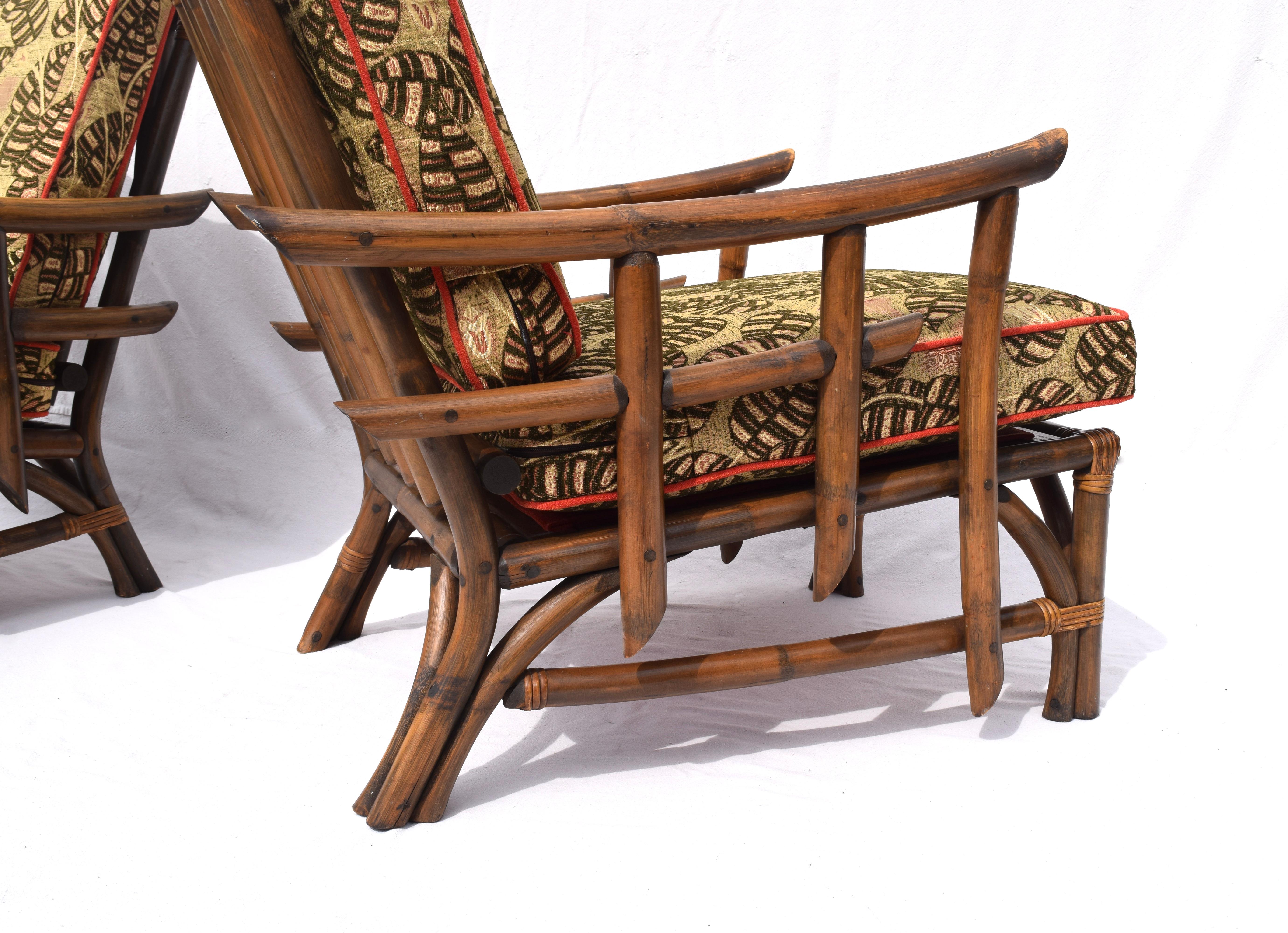 Raffia Pagoda Rattan Chairs Ottoman Set In The Manner of John Wisner Ficks Reed