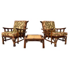 Pagoda Rattan Chairs Ottoman Set In The Manner of John Wisner Ficks Reed