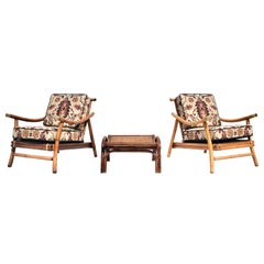 Pagoda Rattan Chairs Ottoman Set in the Manner of John Wisner Ficks Reed