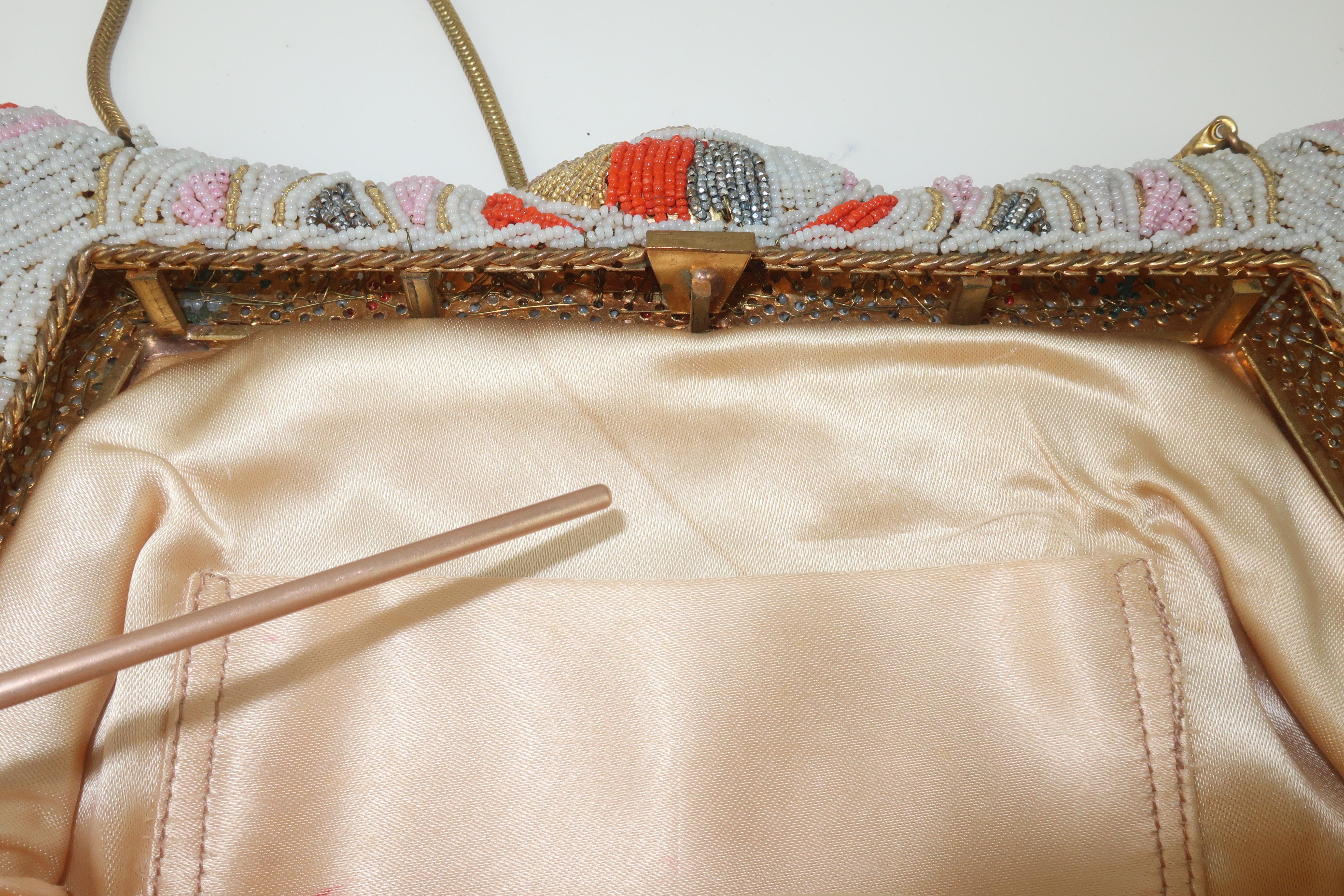 Pagoda Shaped Beaded & Embroidered Evening Handbag, 1950's 3