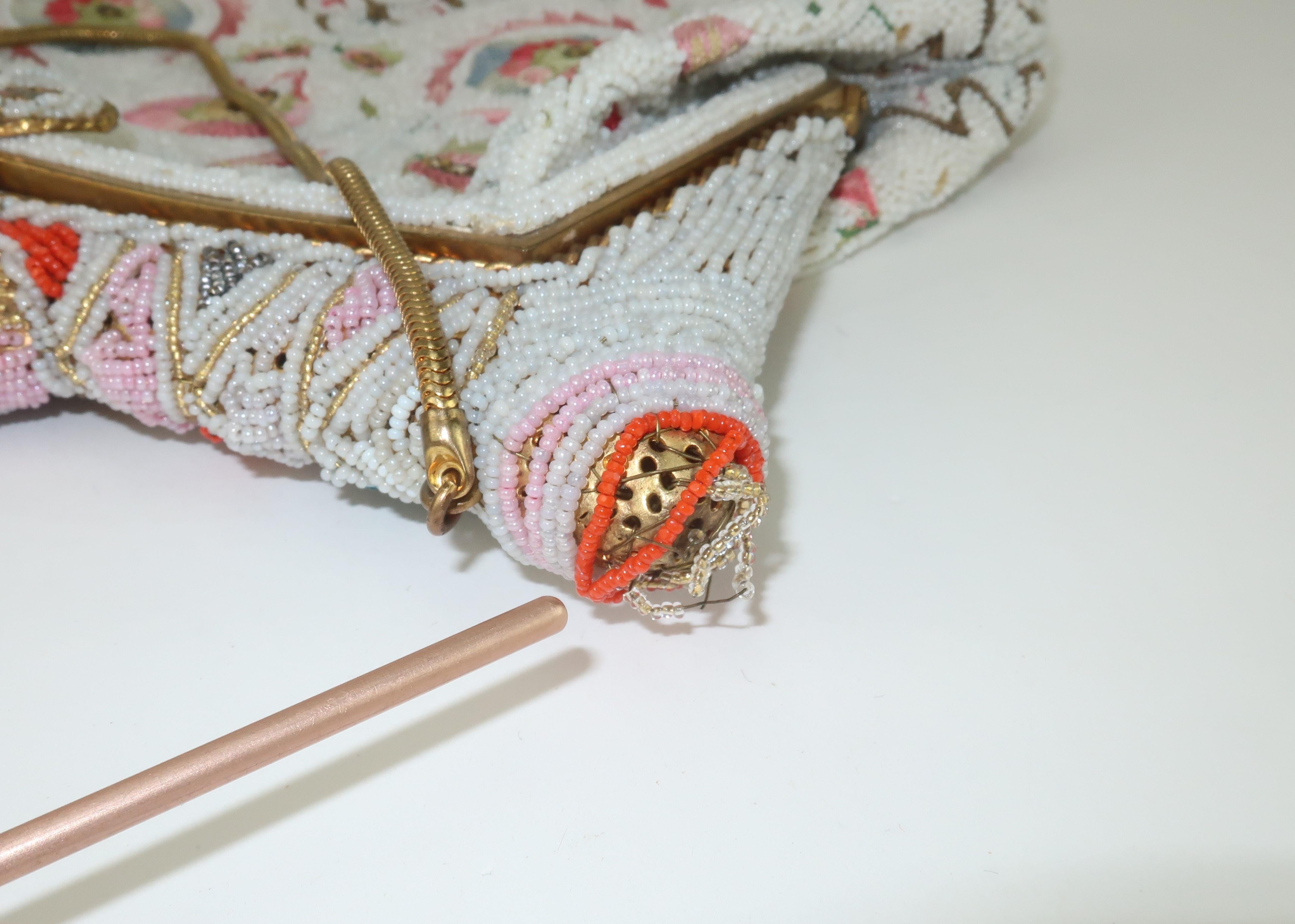 Pagoda Shaped Beaded & Embroidered Evening Handbag, 1950's 5