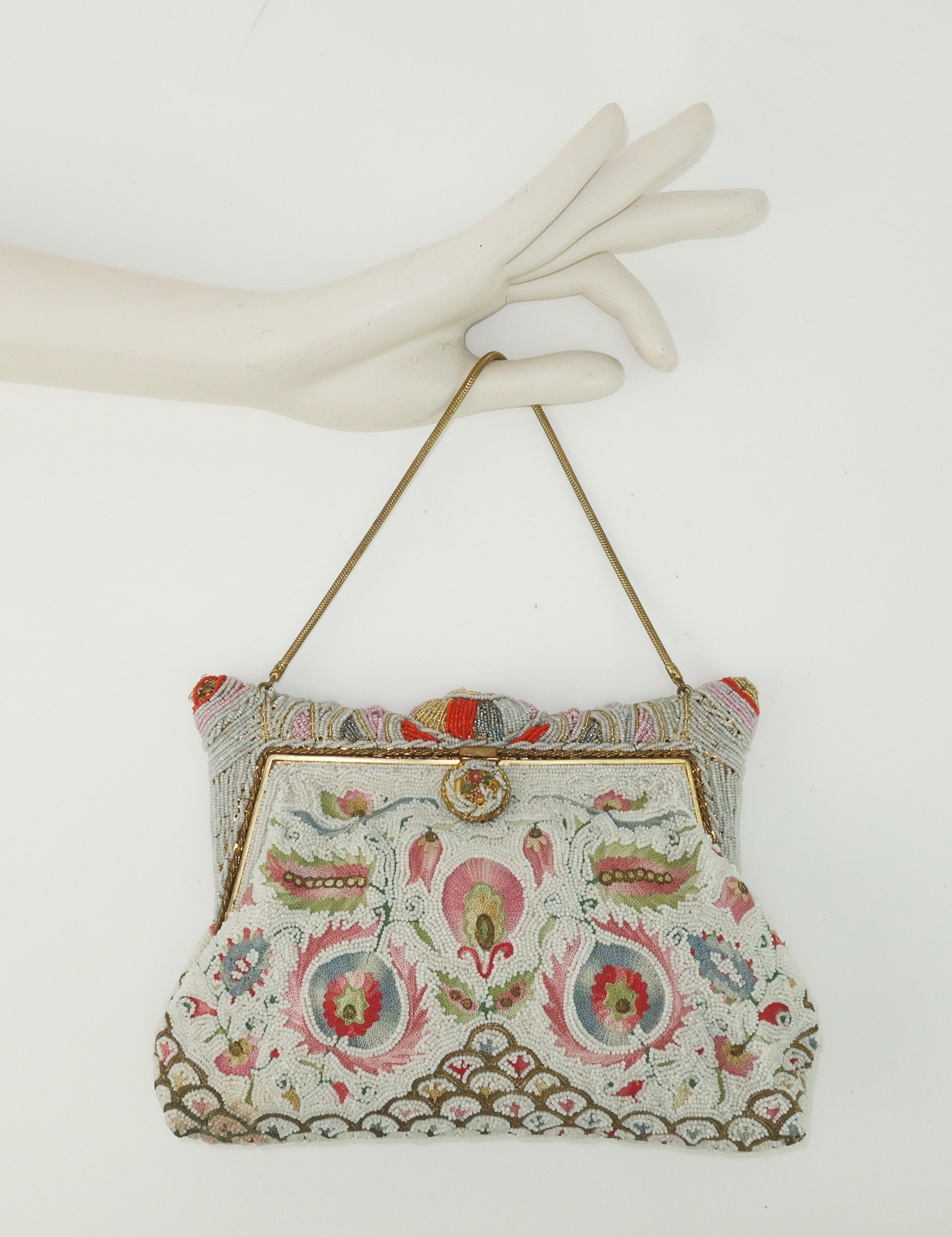 Pagoda Shaped Beaded & Embroidered Evening Handbag, 1950's 7