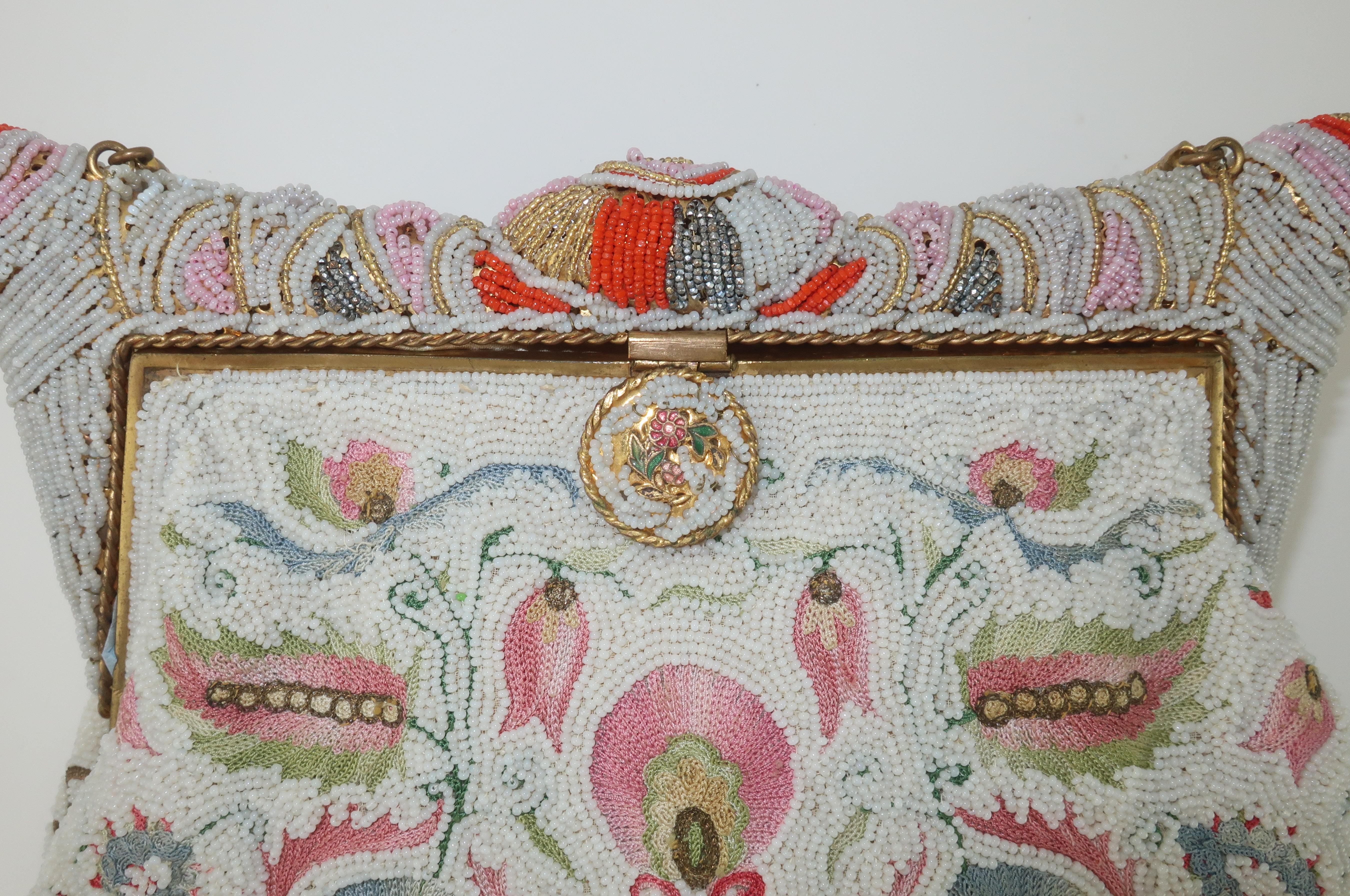 Pagoda Shaped Beaded & Embroidered Evening Handbag, 1950's 1