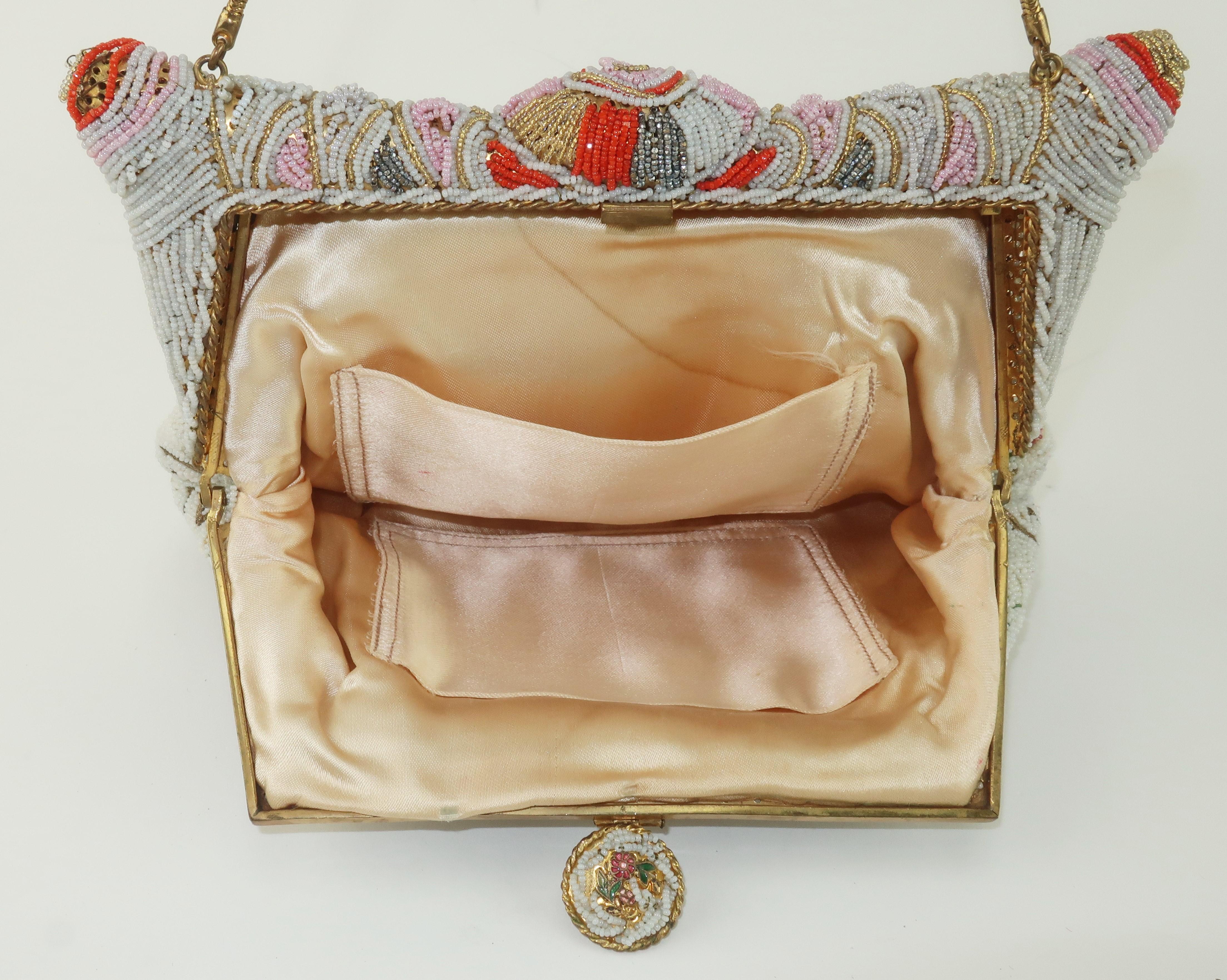 Pagoda Shaped Beaded & Embroidered Evening Handbag, 1950's 2
