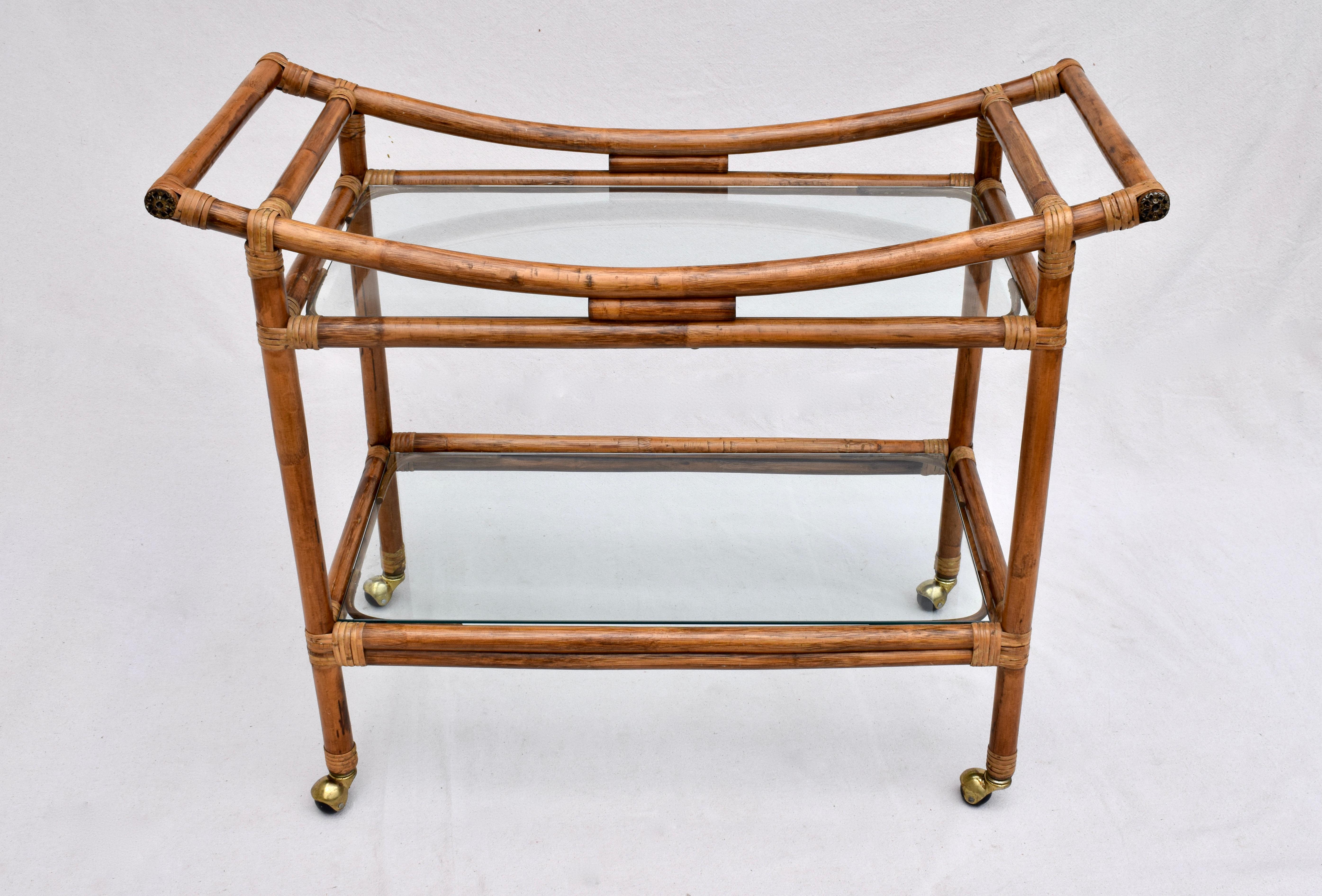 Chinoiserie Pagoda Style Bamboo Bar Cart
